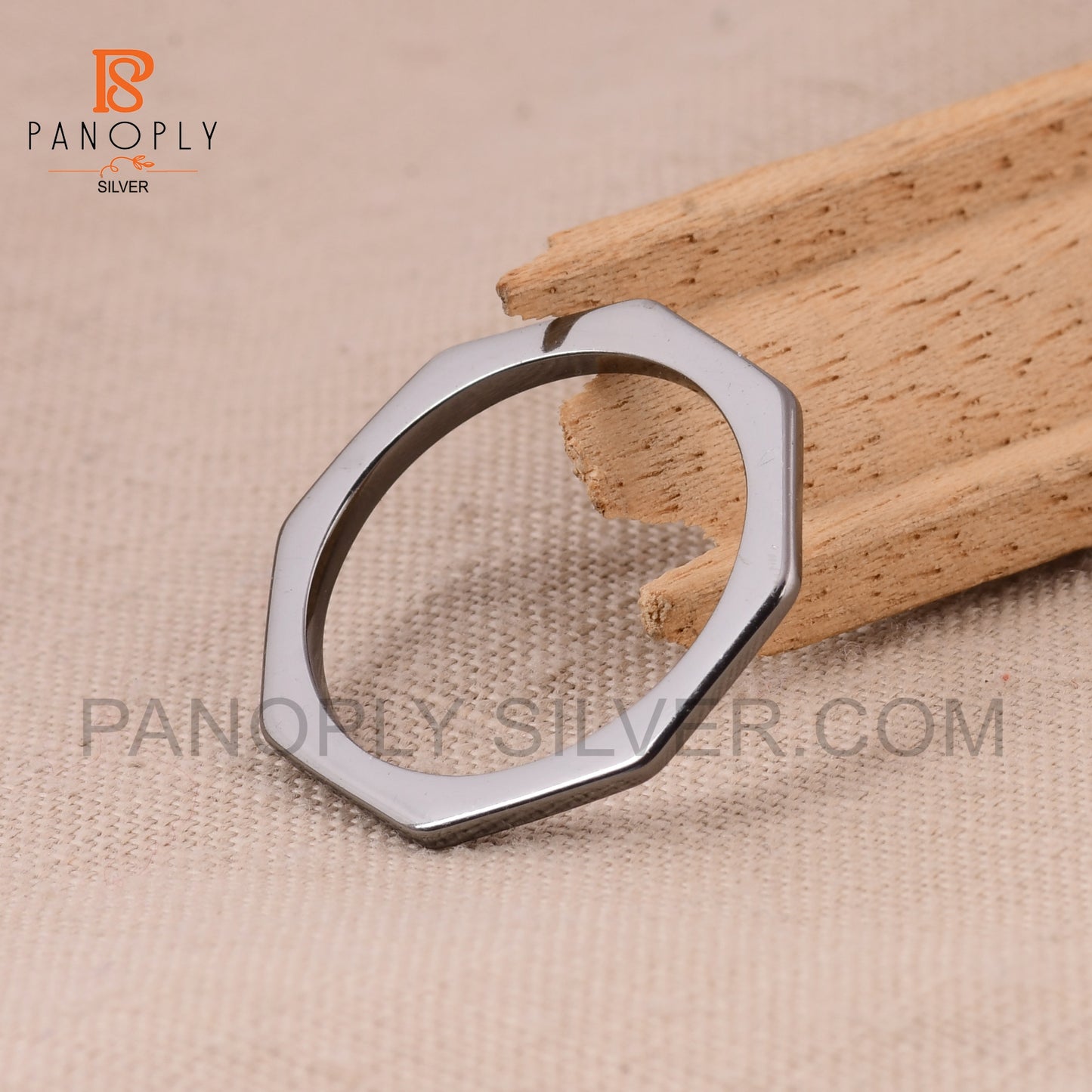 925 Sterling Silver Octagon Black Rhodium Band Ring for Women
