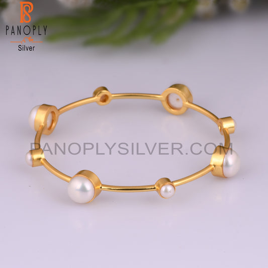 14K Yellow Gold plated Natural Pearl Handmade Bangle