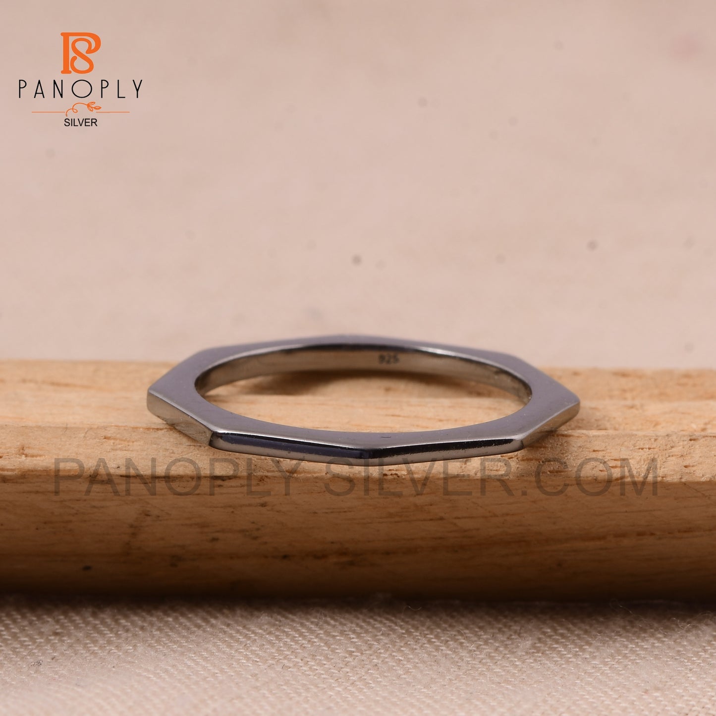 925 Sterling Silver Octagon Black Rhodium Band Ring for Women