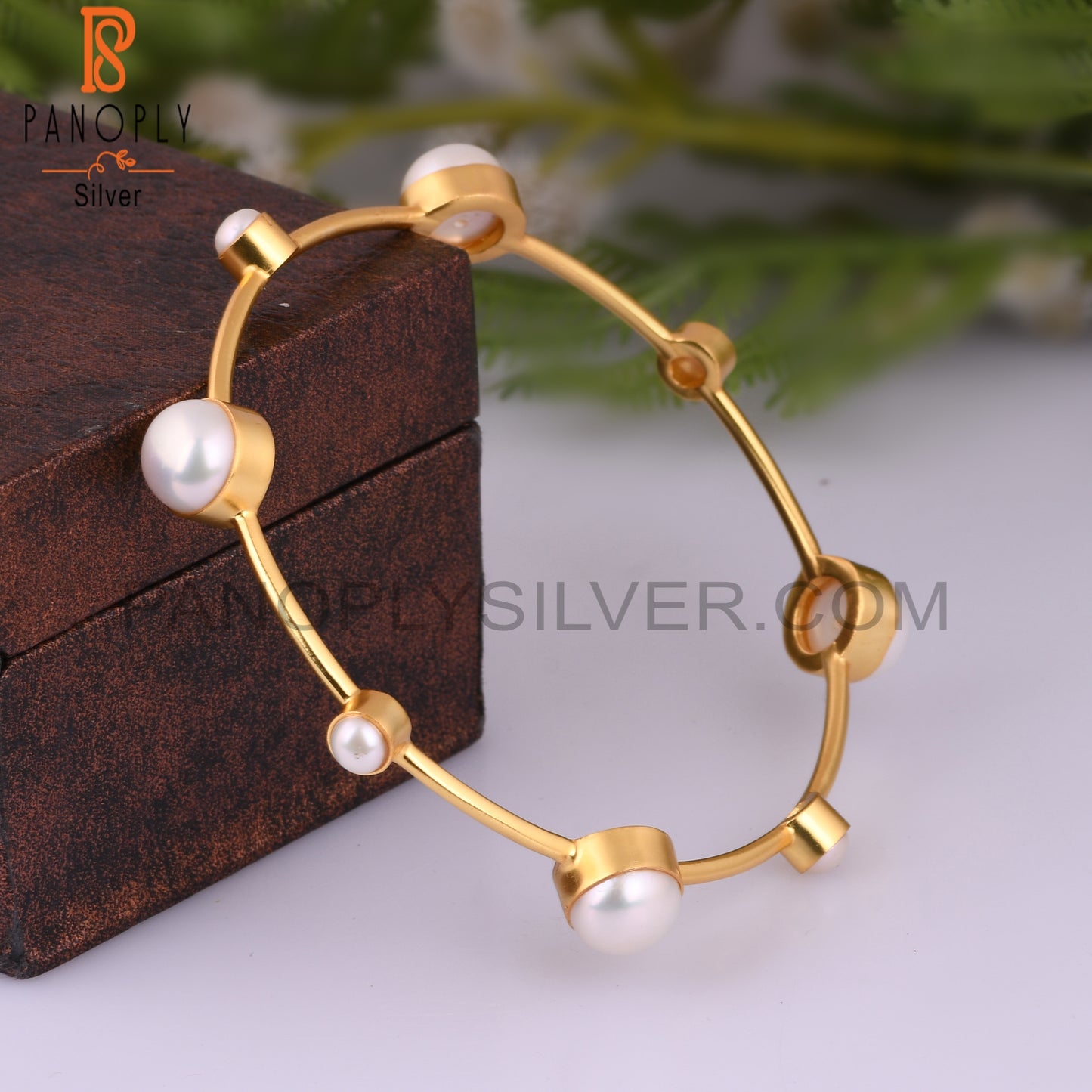 14K Yellow Gold plated Natural Pearl Handmade Bangle
