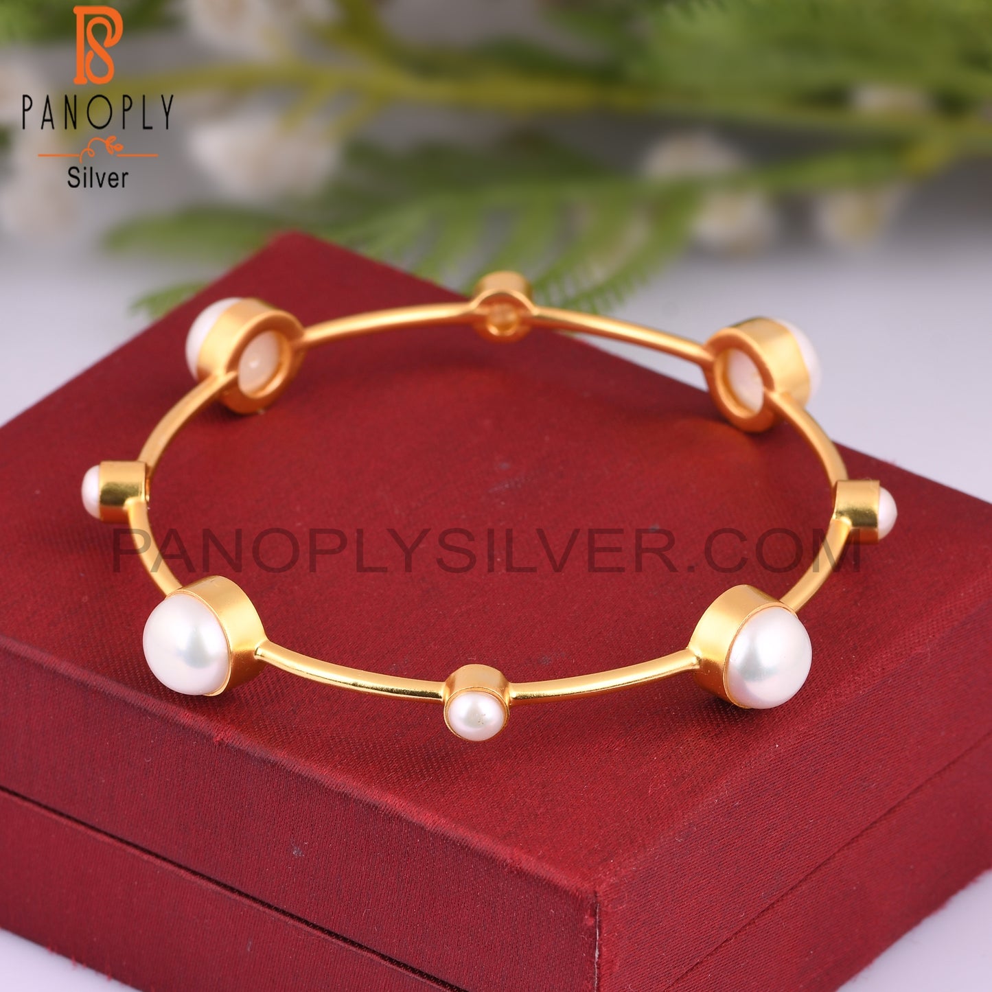 14K Yellow Gold plated Natural Pearl Handmade Bangle