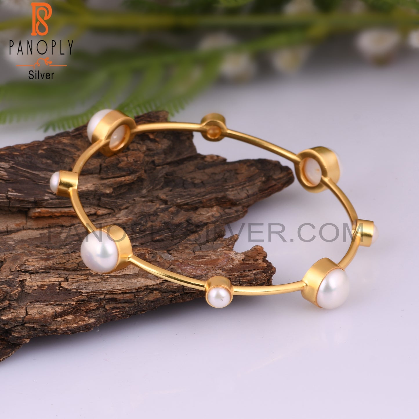 14K Yellow Gold plated Natural Pearl Handmade Bangle