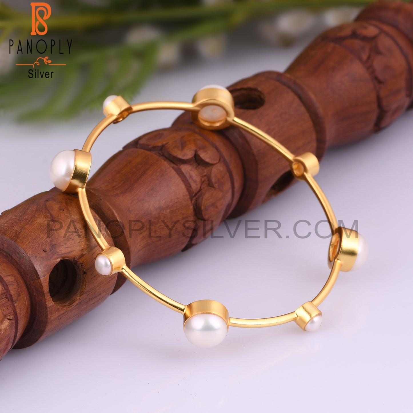 14K Yellow Gold plated Natural Pearl Handmade Bangle