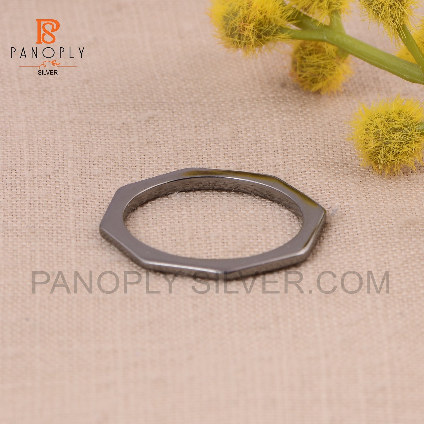 925 Sterling Silver Octagon Black Rhodium Band Ring for Women