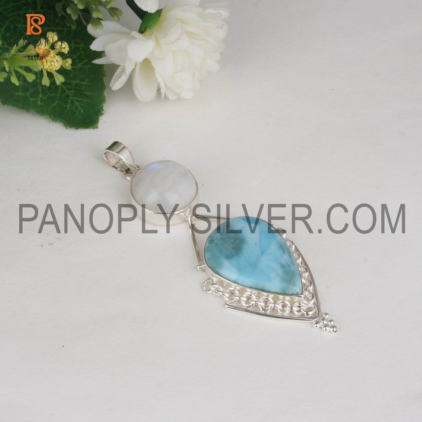 Rainbow Moonstone, Larimar 925 Quality Silver Pendant
