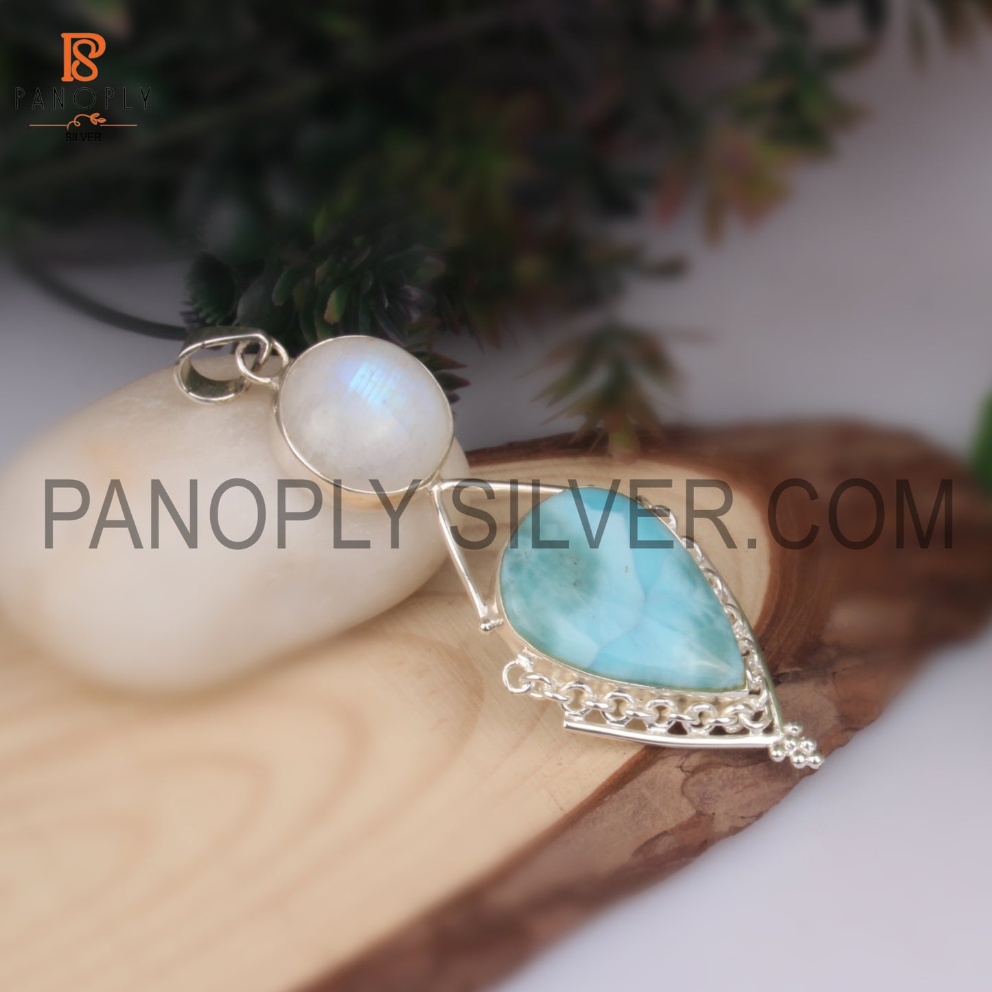 Rainbow Moonstone, Larimar 925 Quality Silver Pendant
