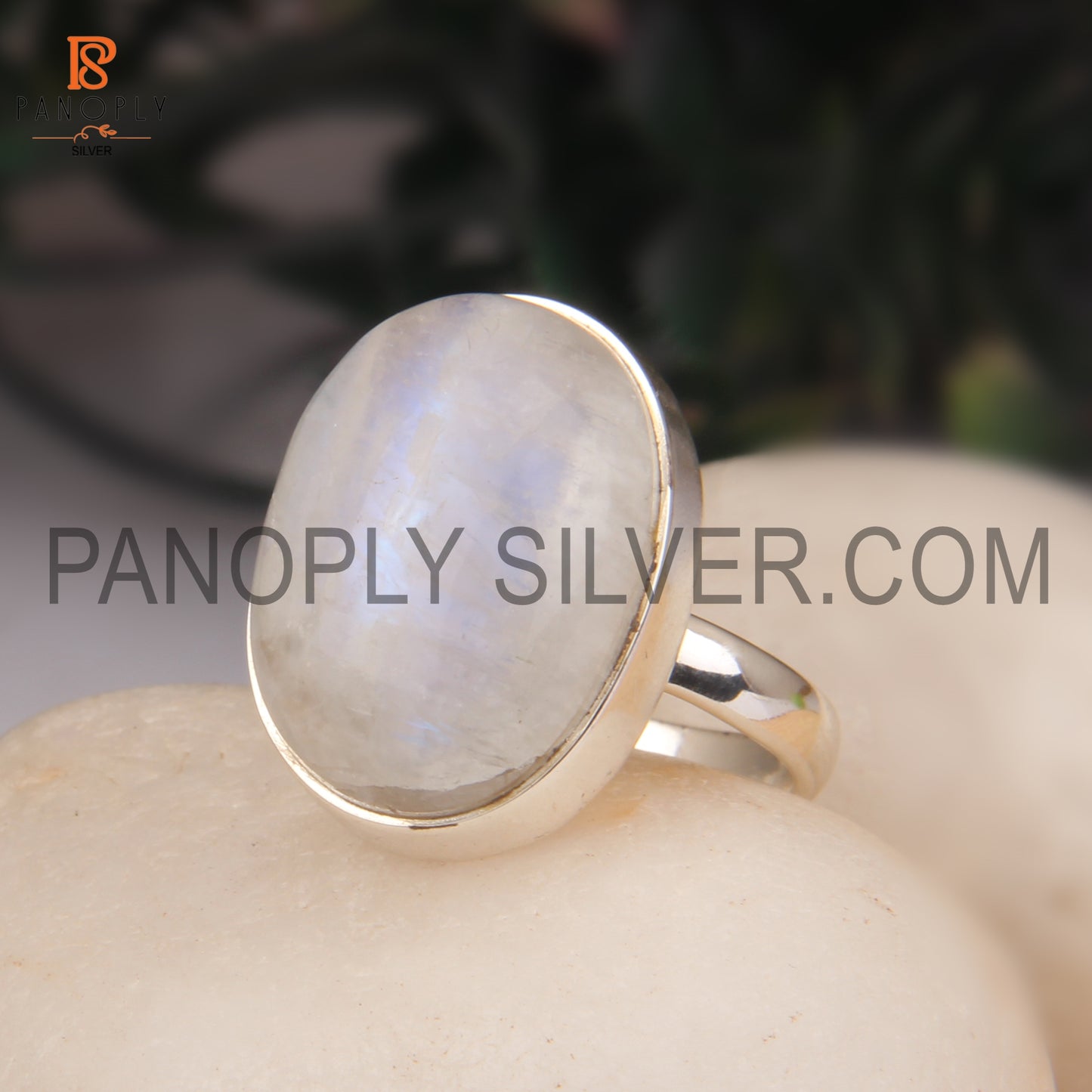 Rainbow 925 Quality Silver Moonstone Men's Rings
