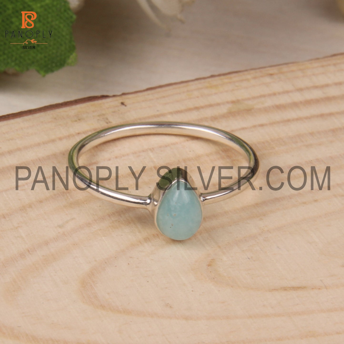 Genuine Larimar 925 Quality Silver Pear Blue Rings