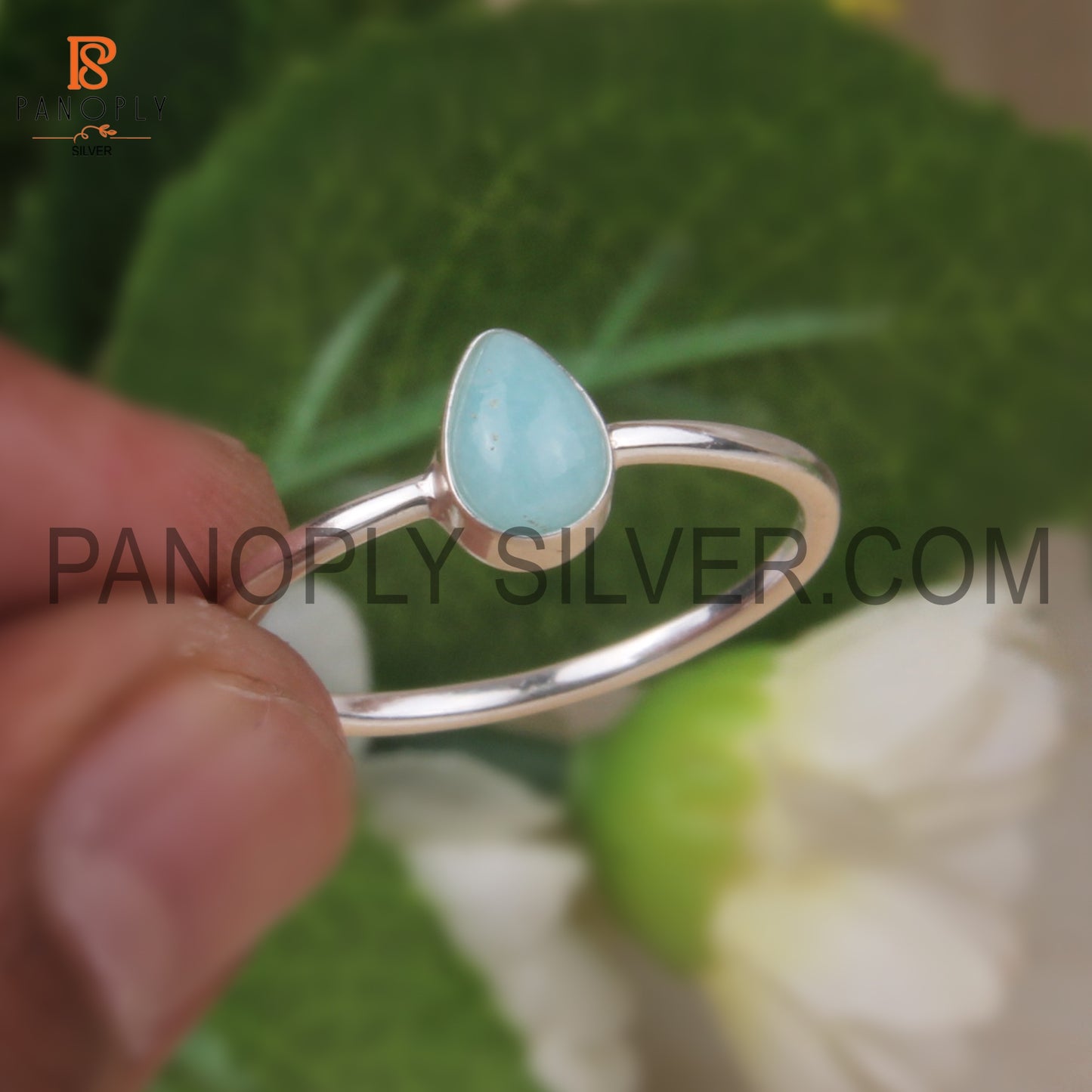 Genuine Larimar 925 Quality Silver Pear Blue Rings