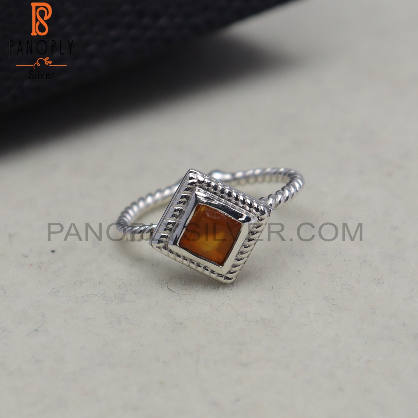 Carnelian Square Shape 925 Sterling Silver Ring