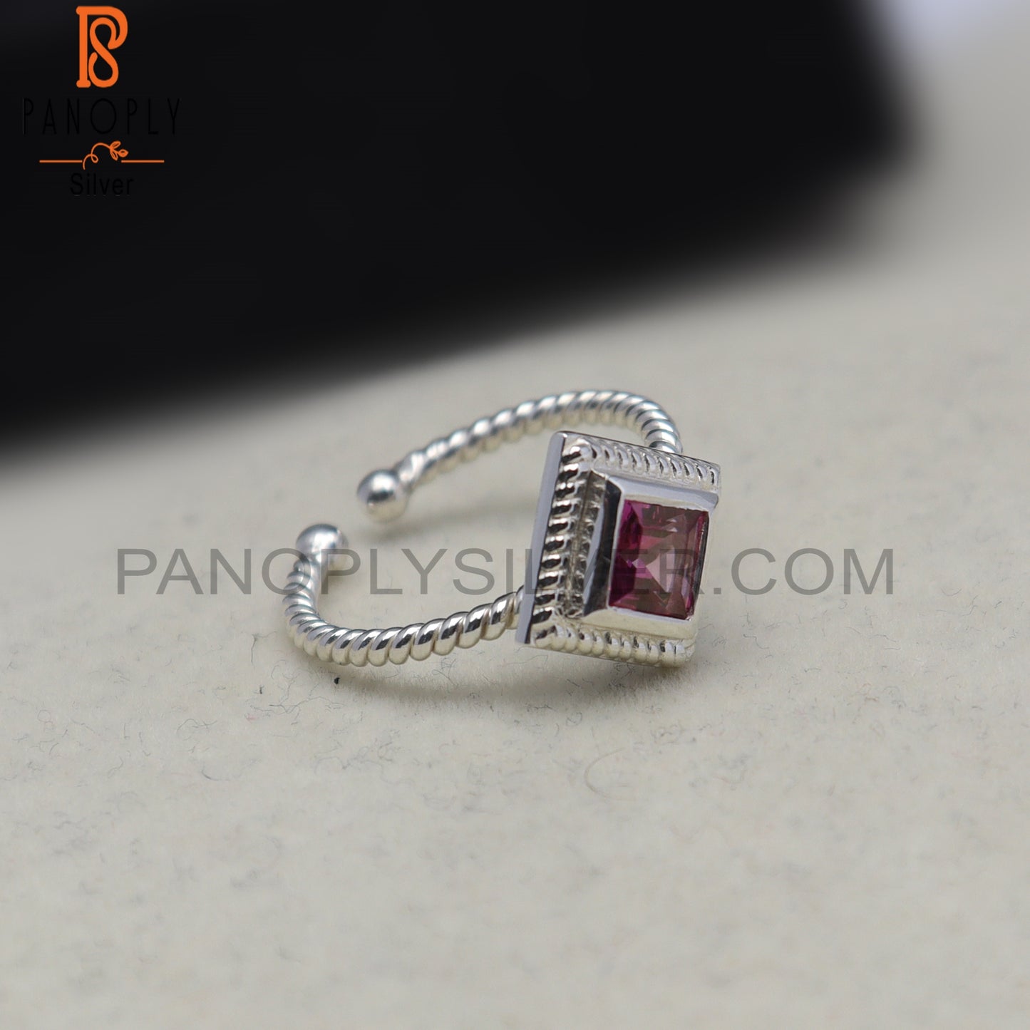 Pink Topaz Square Shape 925 Sterling Silver Ring