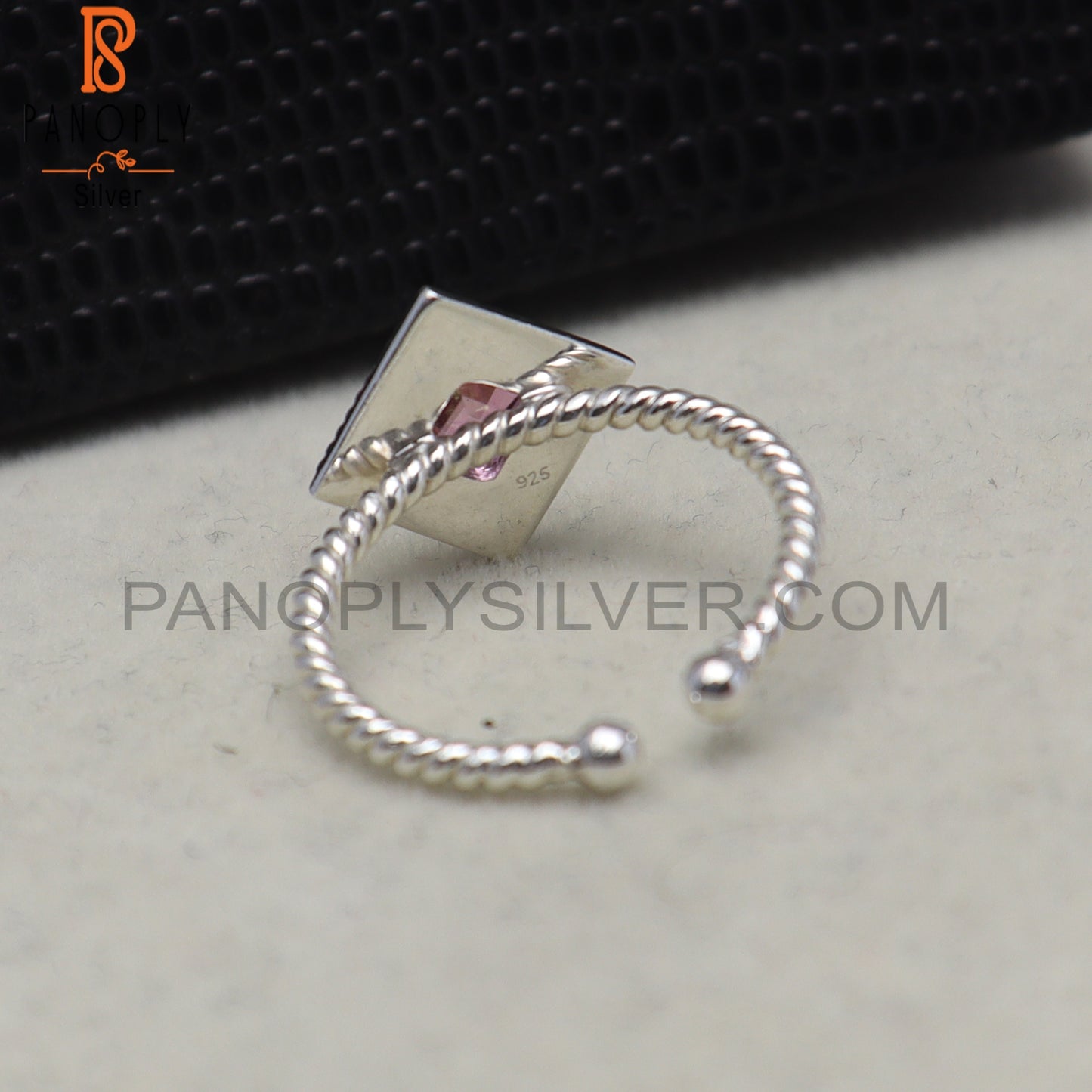 Pink Topaz Square Shape 925 Sterling Silver Ring