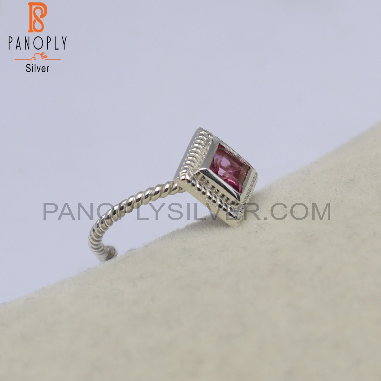 Pink Topaz Square Shape 925 Sterling Silver Ring