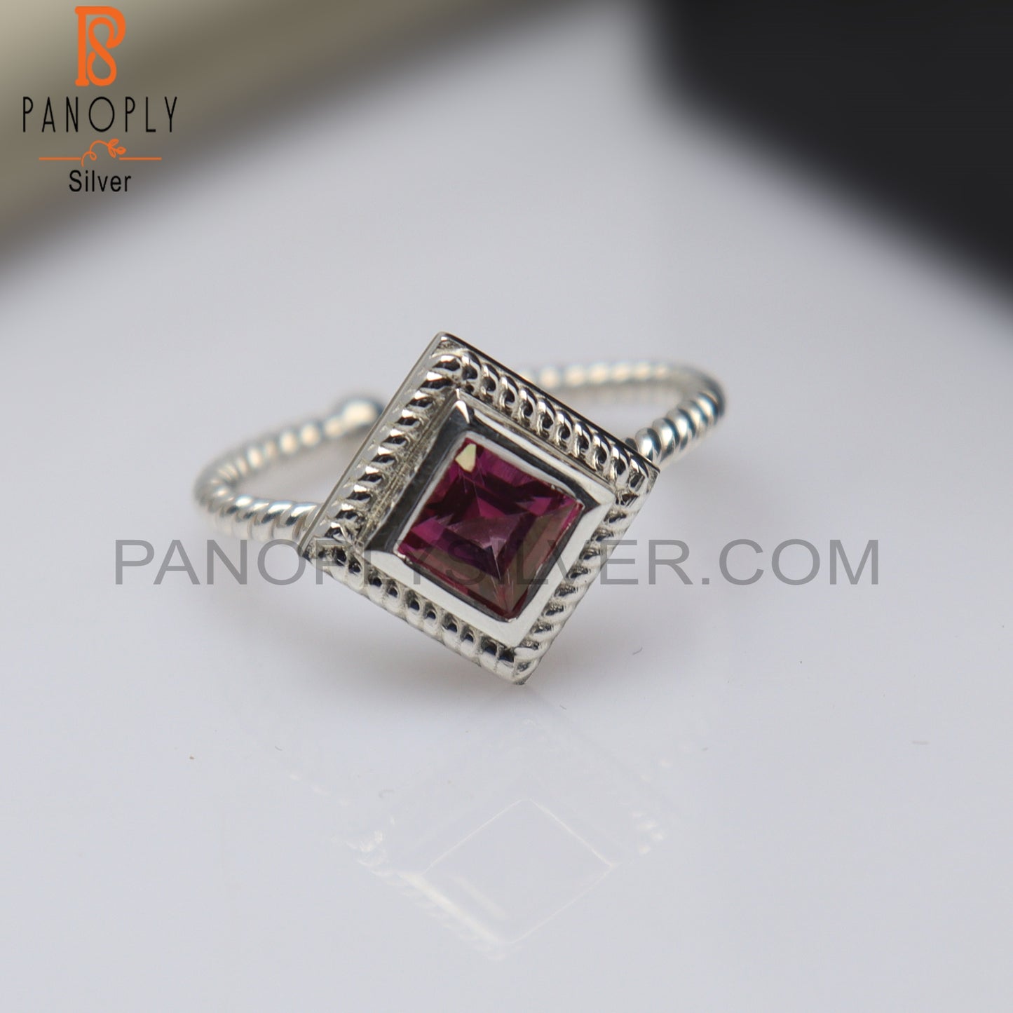 Pink Topaz Square Shape 925 Sterling Silver Ring