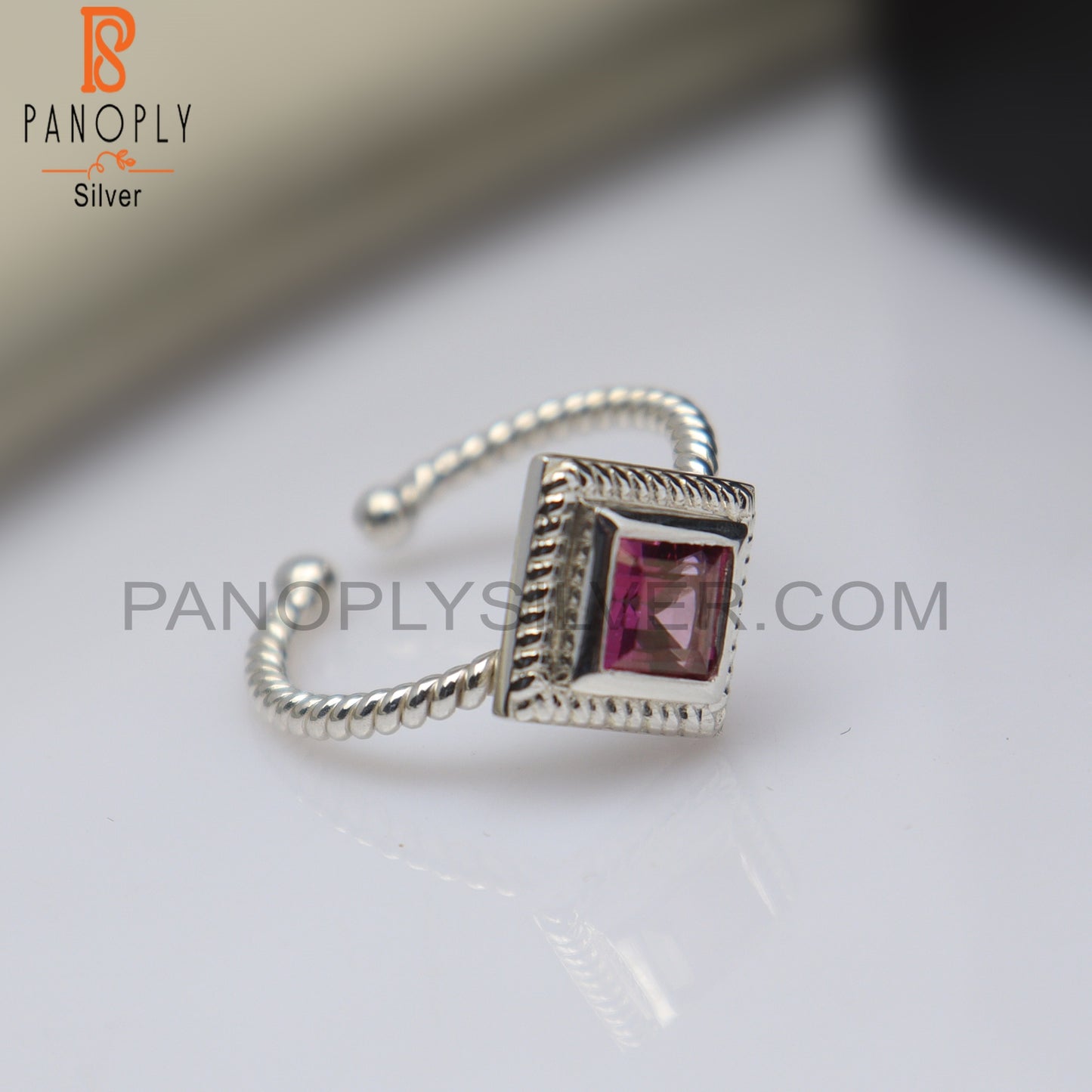 Pink Topaz Square Shape 925 Sterling Silver Ring