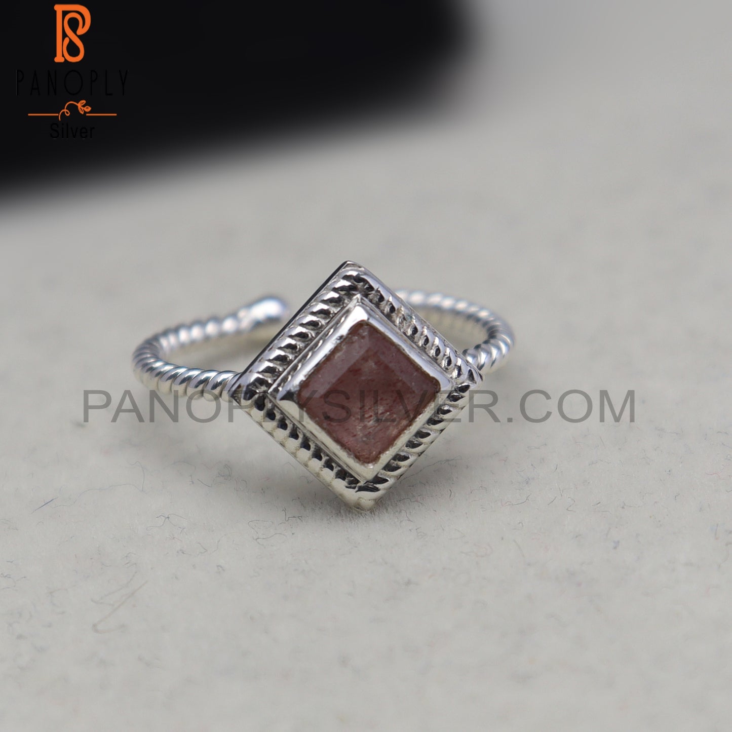 Strawberry Quartz Square Shape 925 Sterling Silver Ring