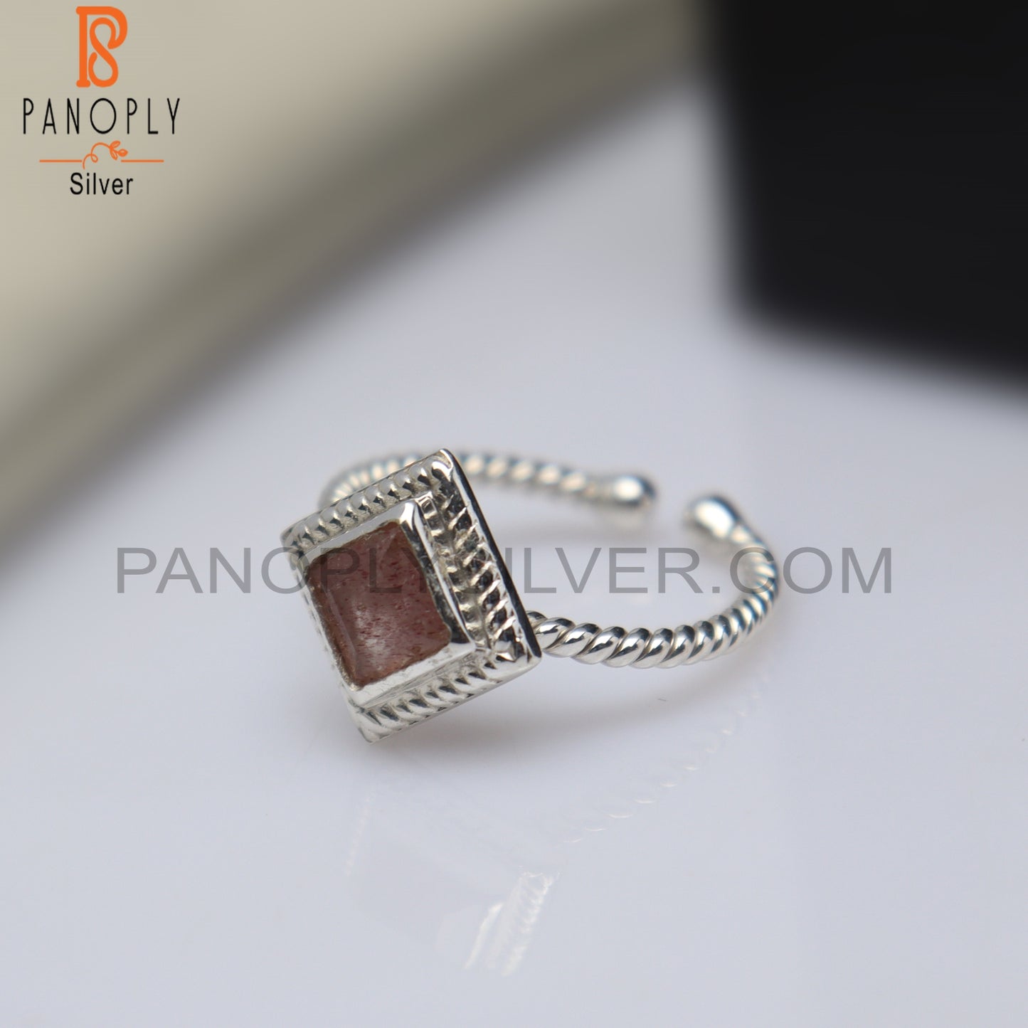 Strawberry Quartz Square Shape 925 Sterling Silver Ring