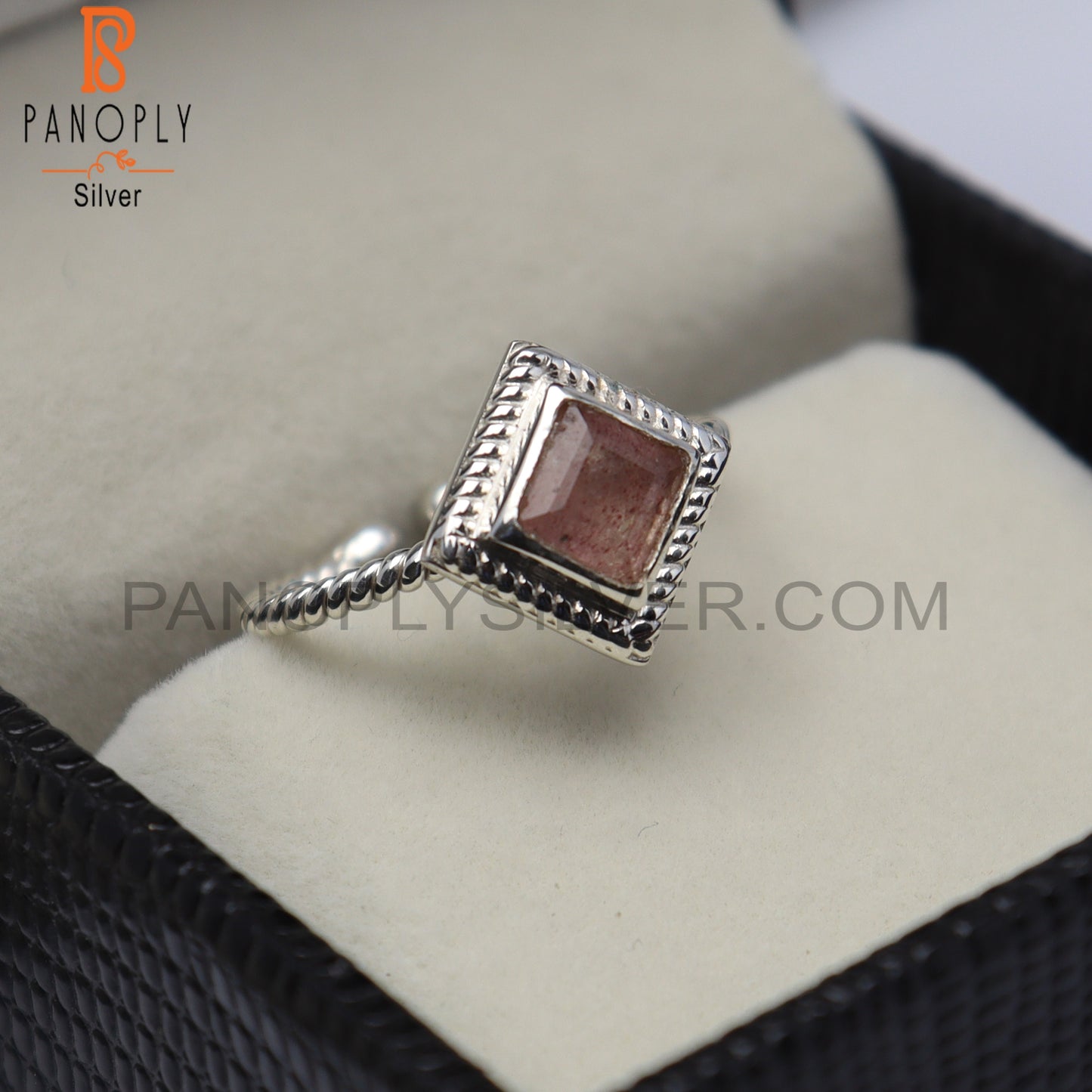 Strawberry Quartz Square Shape 925 Sterling Silver Ring