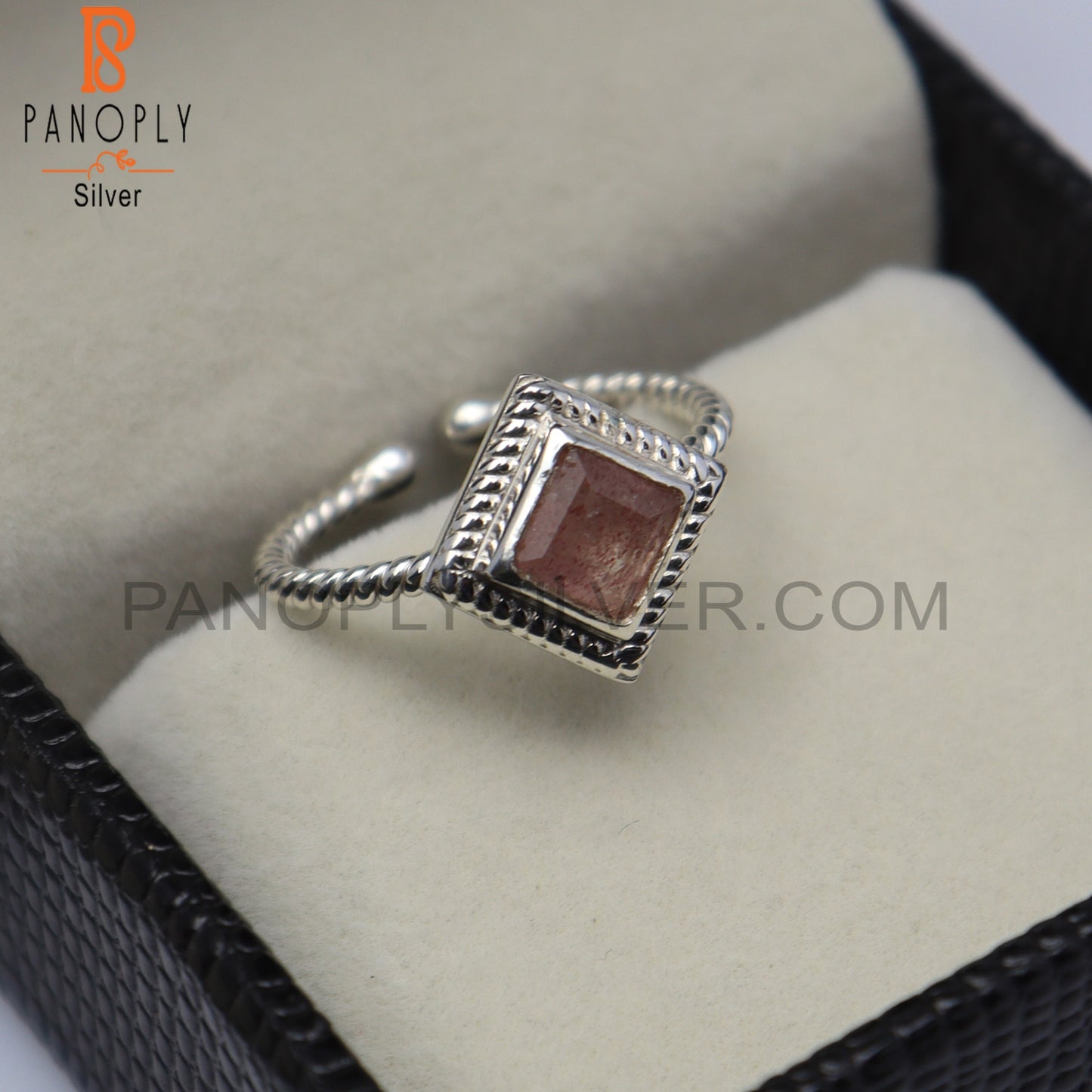 Strawberry Quartz Square Shape 925 Sterling Silver Ring