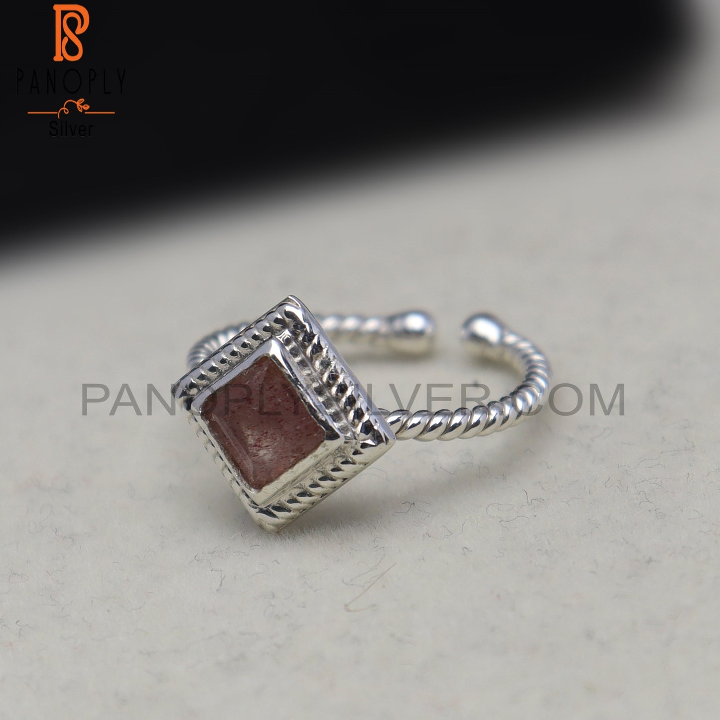 Strawberry Quartz Square Shape 925 Sterling Silver Ring