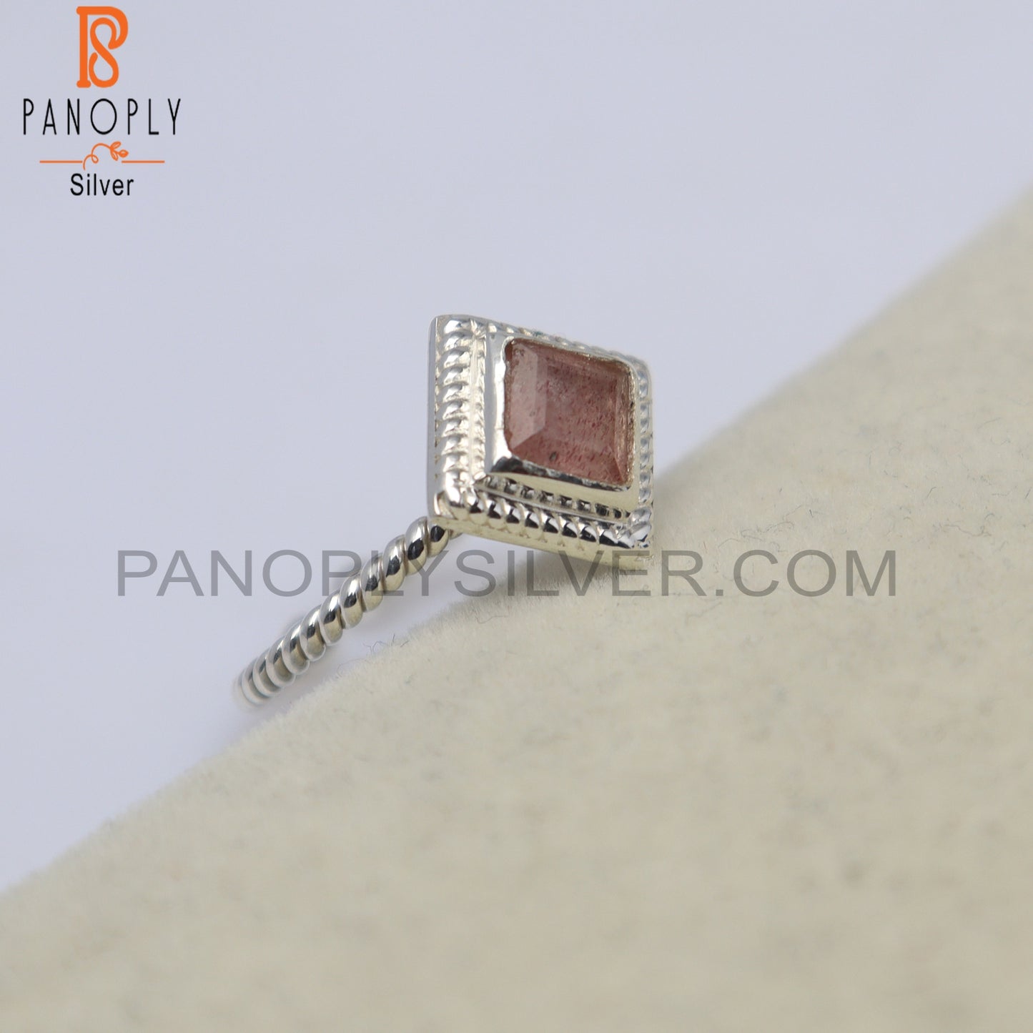 Strawberry Quartz Square Shape 925 Sterling Silver Ring