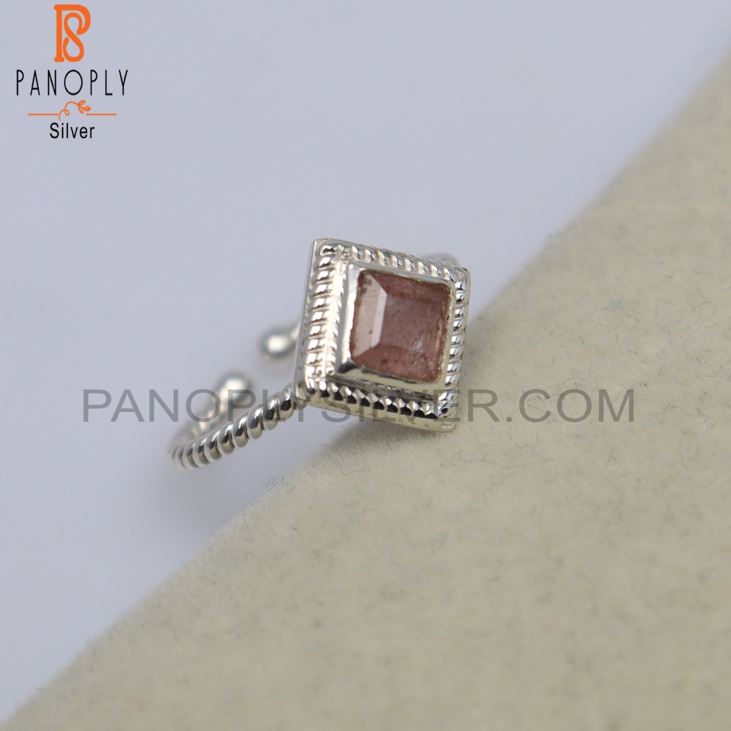 Strawberry Quartz Square Shape 925 Sterling Silver Ring