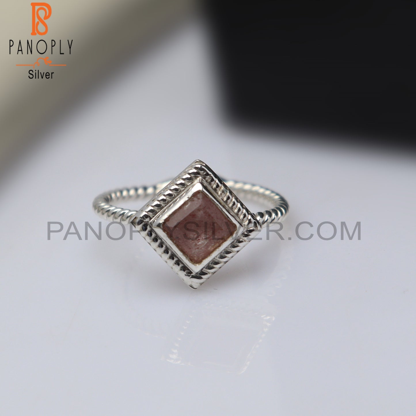 Strawberry Quartz Square Shape 925 Sterling Silver Ring