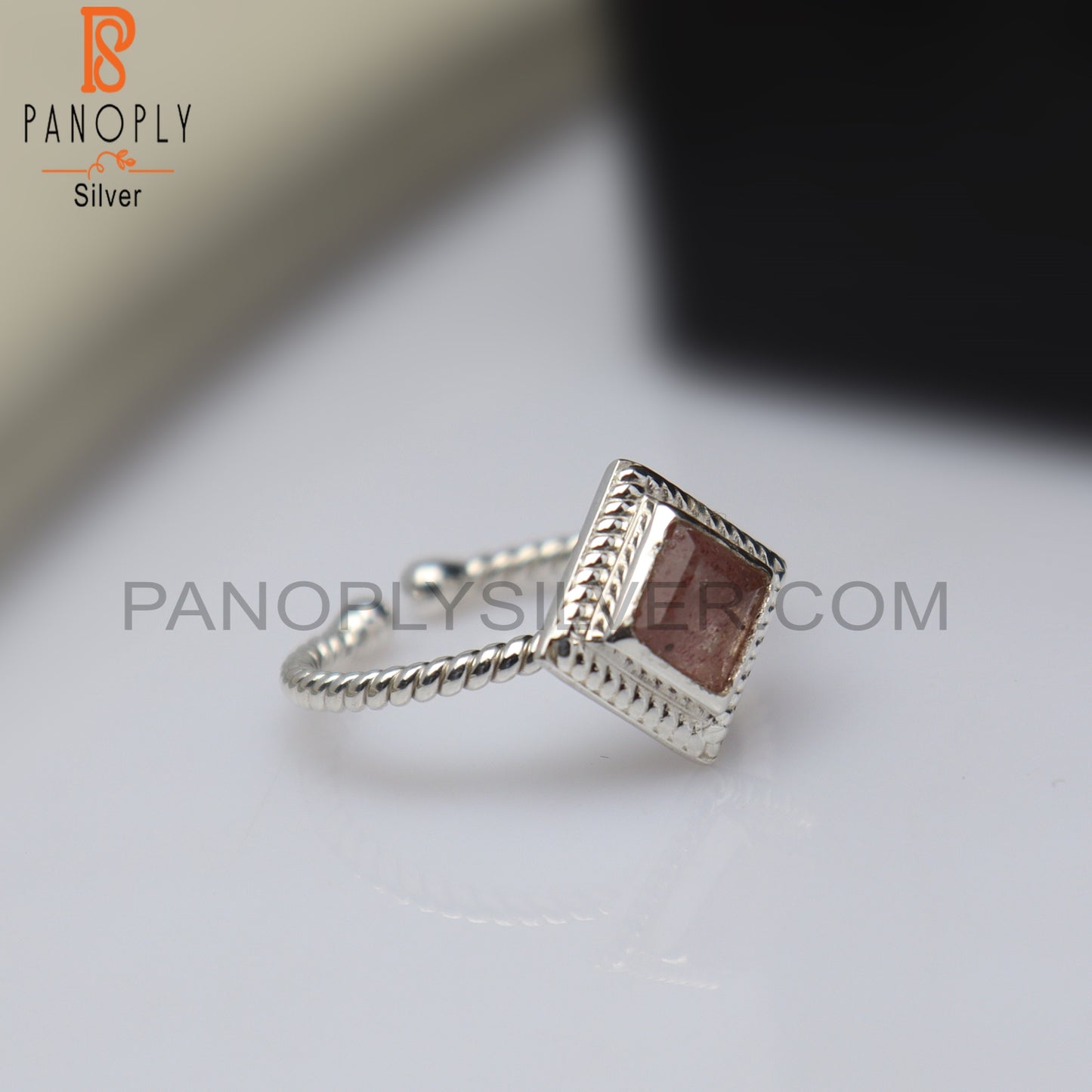 Strawberry Quartz Square Shape 925 Sterling Silver Ring