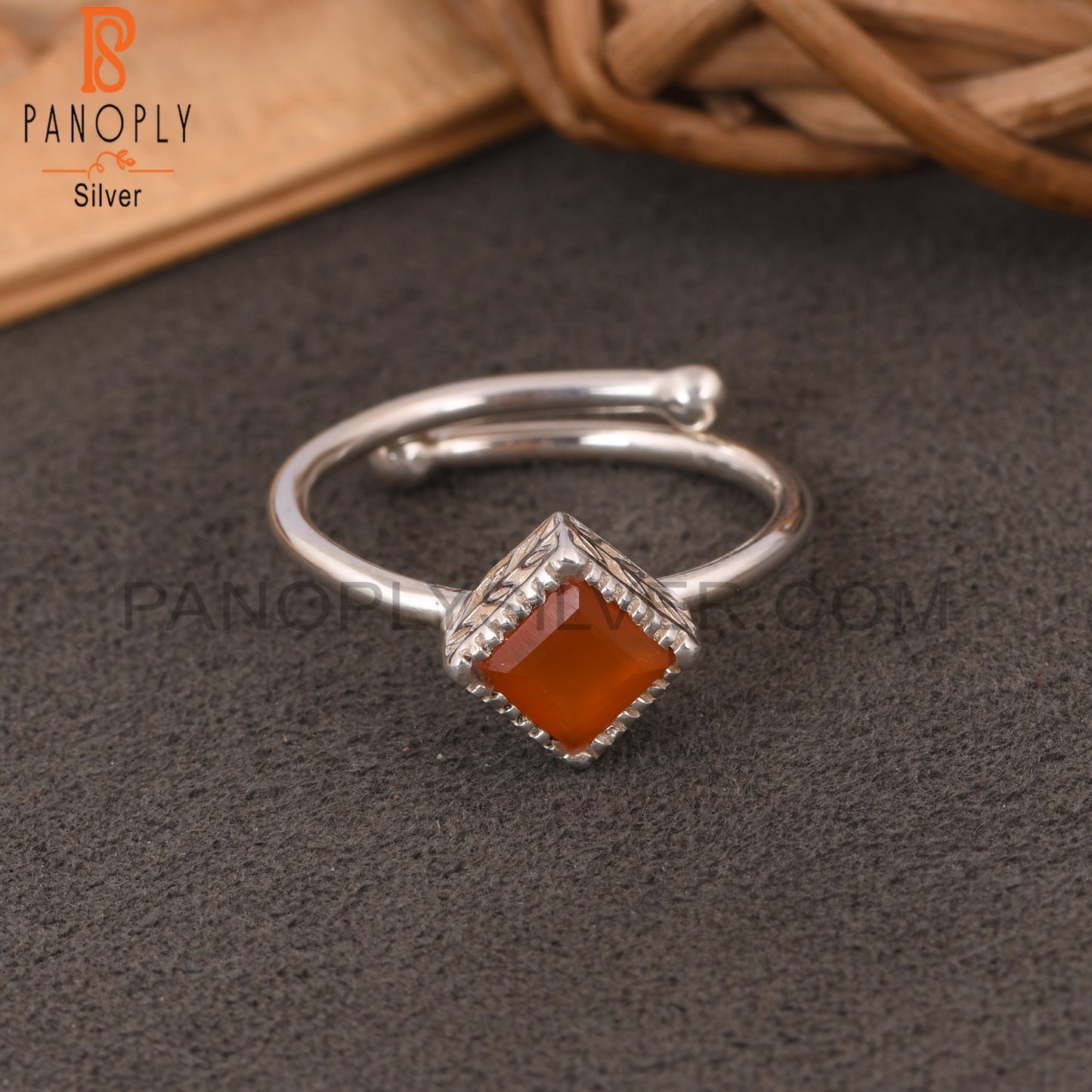 Carnelian Square Shape 925 Sterling Silver Ring