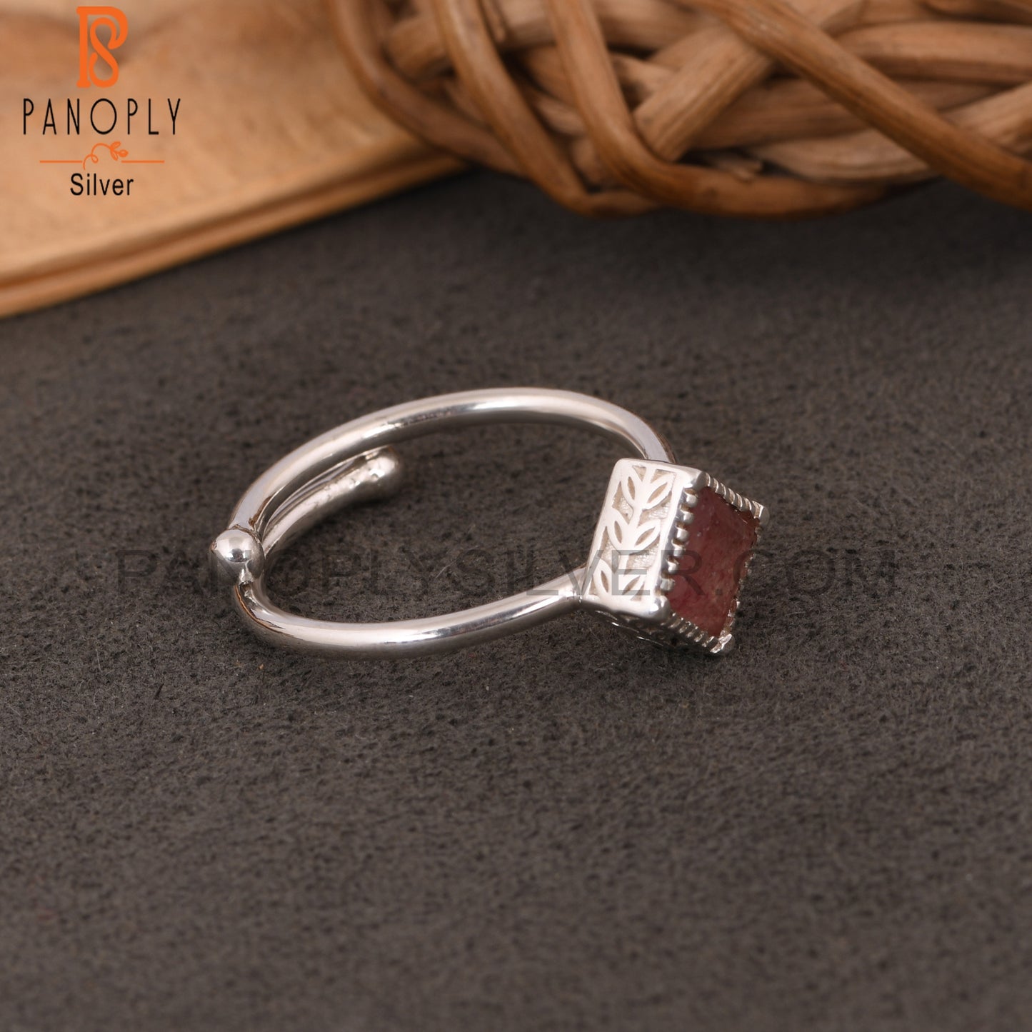 Strawberry Quartz Square Shape 925 Sterling Silver Unique Ring