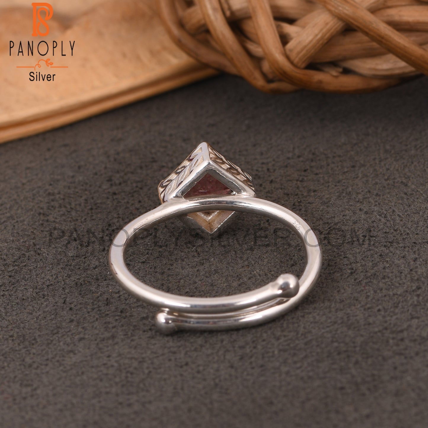 Strawberry Quartz Square Shape 925 Sterling Silver Unique Ring