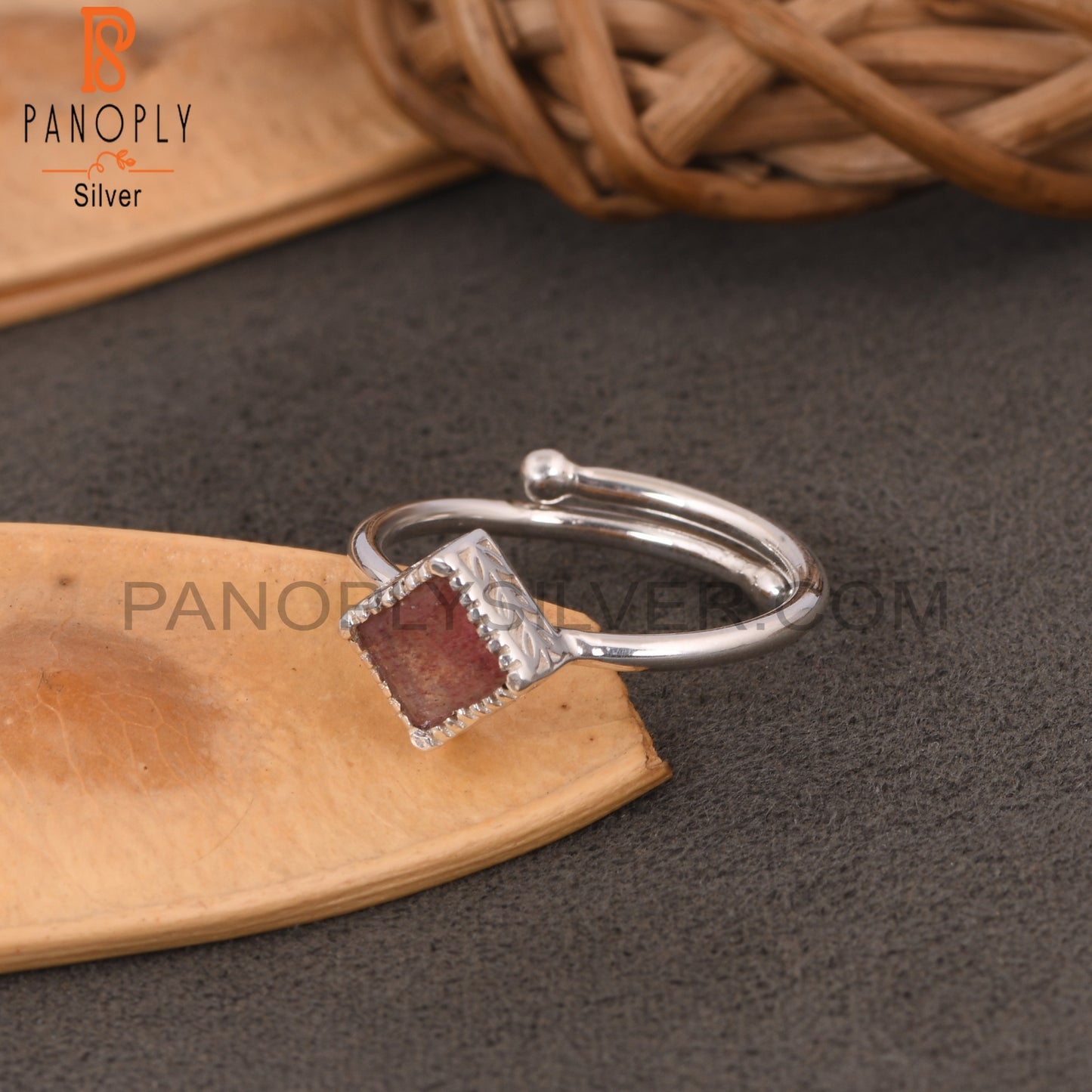 Strawberry Quartz Square Shape 925 Sterling Silver Unique Ring