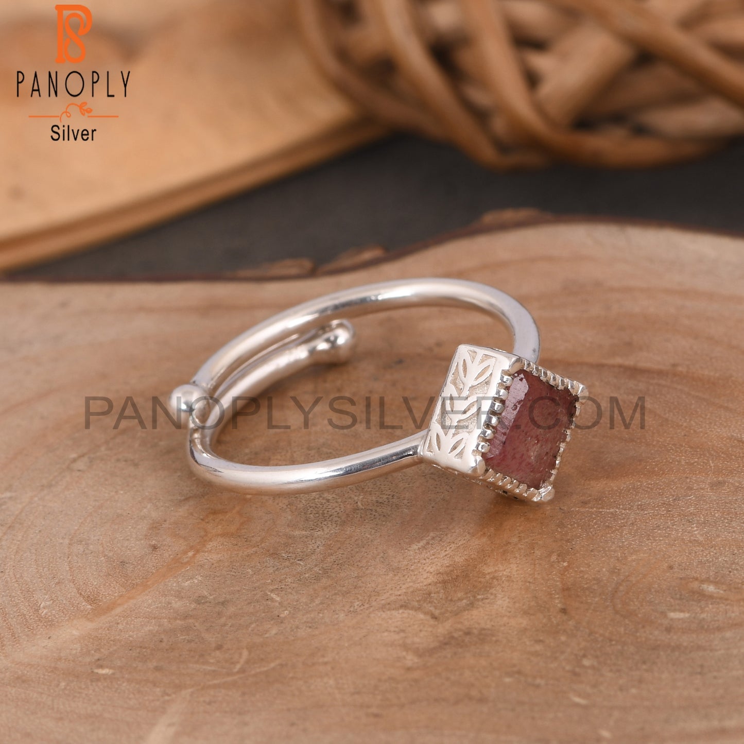 Strawberry Quartz Square Shape 925 Sterling Silver Unique Ring