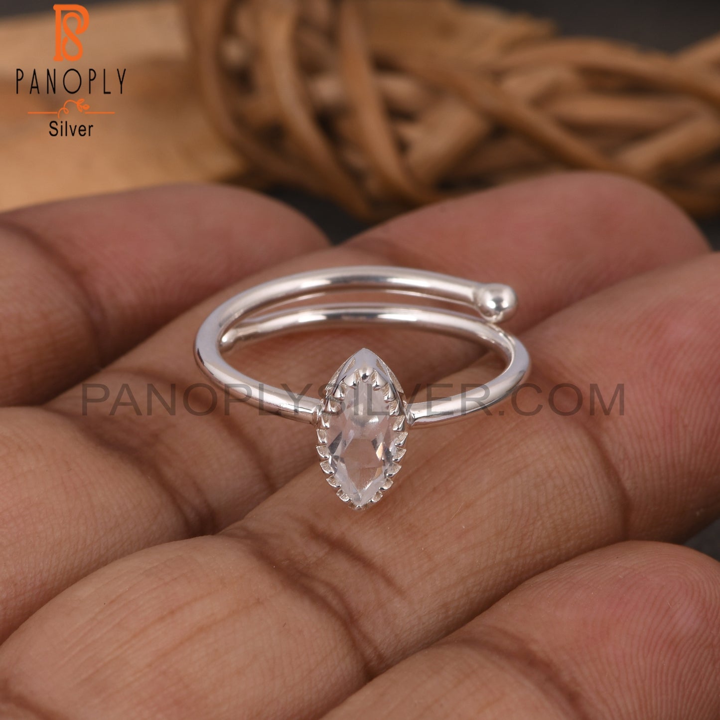 Crystal Quartz Marquise Shape 925 Sterling Silver Ring