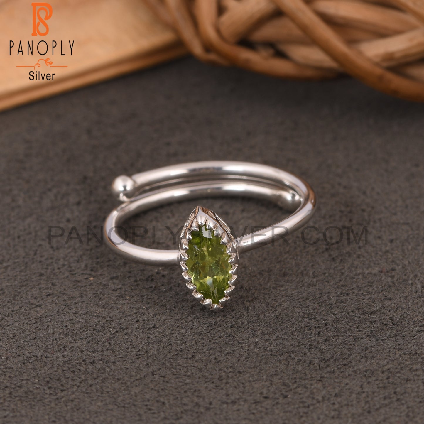 Peridot Marquise Shape 925 Sterling Silver Wedding Ring