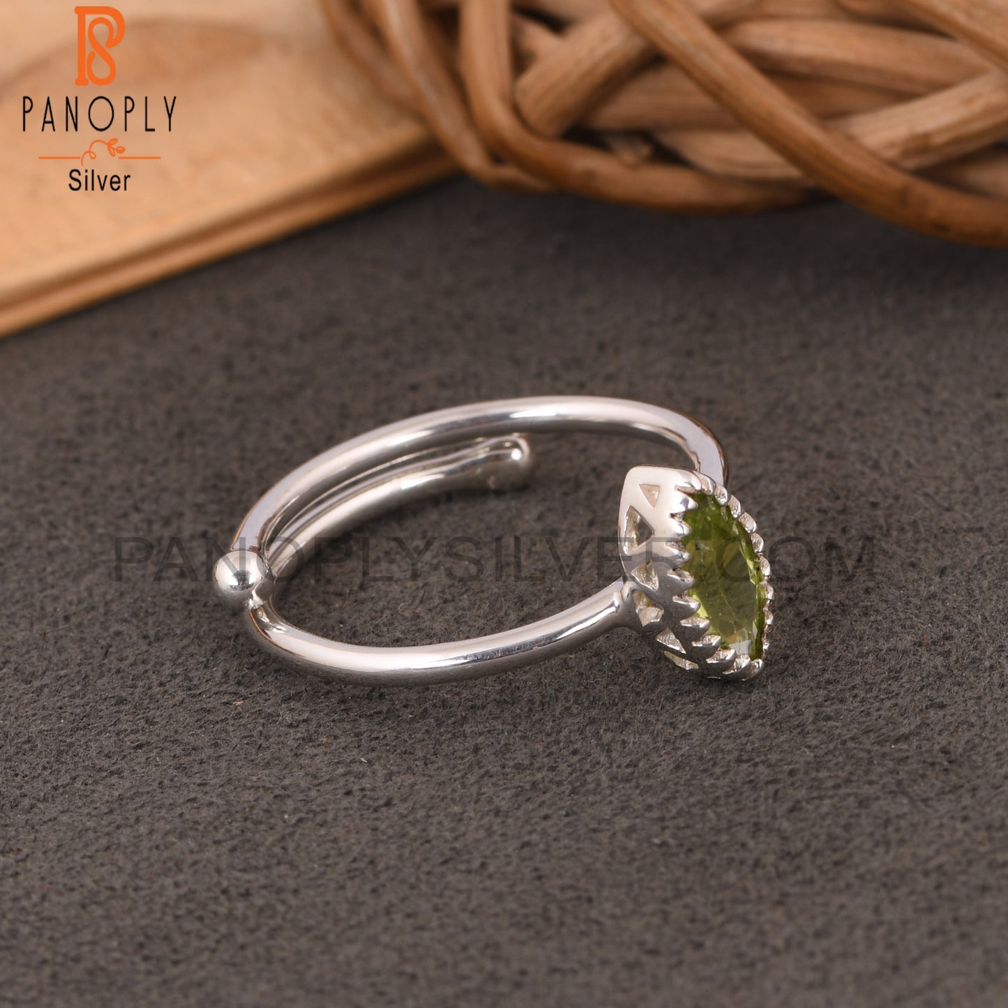 Peridot Marquise Shape 925 Sterling Silver Wedding Ring