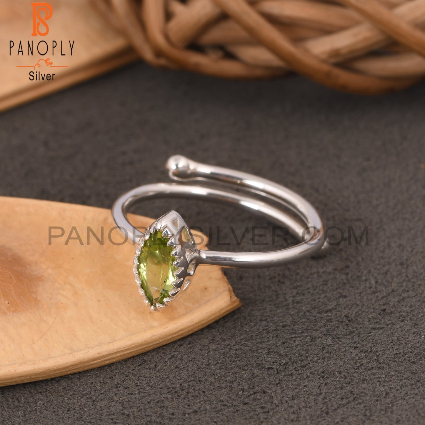 Peridot Marquise Shape 925 Sterling Silver Wedding Ring