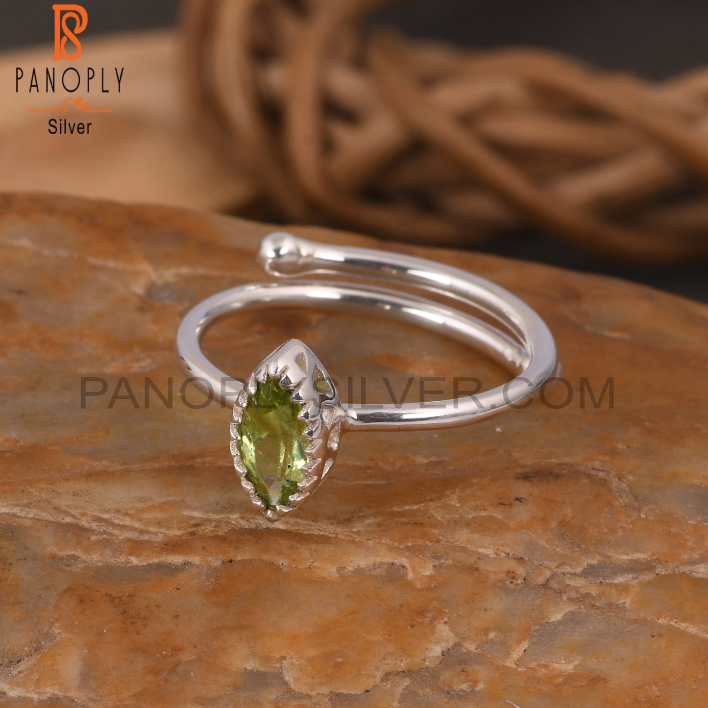Peridot Marquise Shape 925 Sterling Silver Wedding Ring