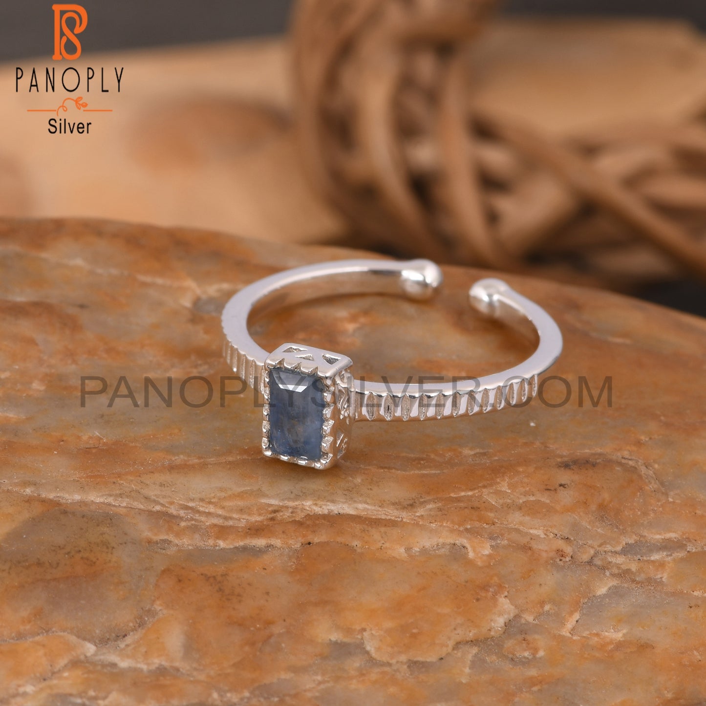 Kyanite Baguette Shape 925 Sterling Silver Adjustable Ring