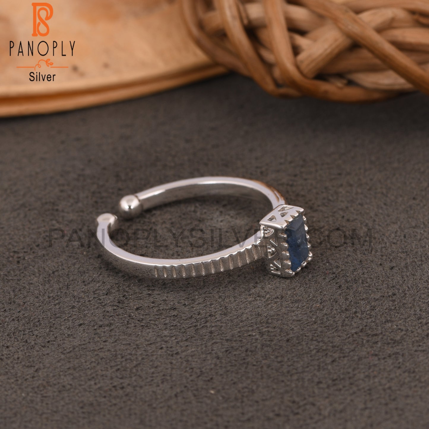 Kyanite Baguette Shape 925 Sterling Silver Adjustable Ring