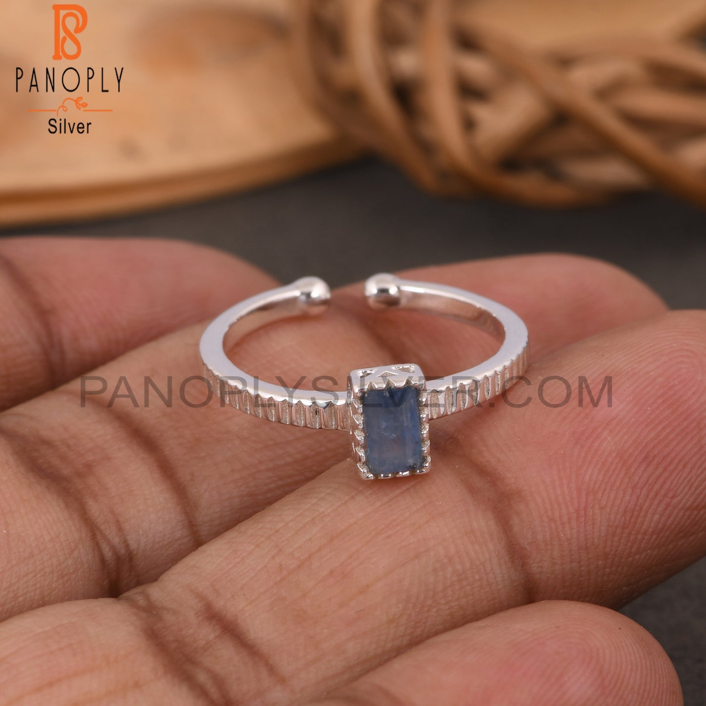 Kyanite Baguette Shape 925 Sterling Silver Adjustable Ring