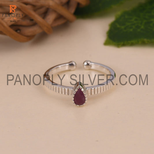 Ruby 925 Sterling Silver July Birthstone Pear Silver Rings