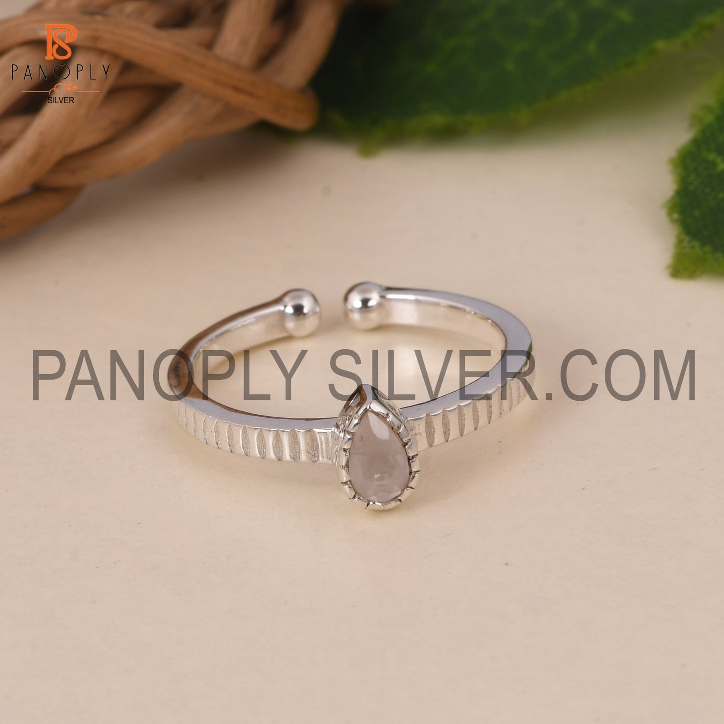 Rose Quartz 925 Quality Openable Pink Stone Silver Rings