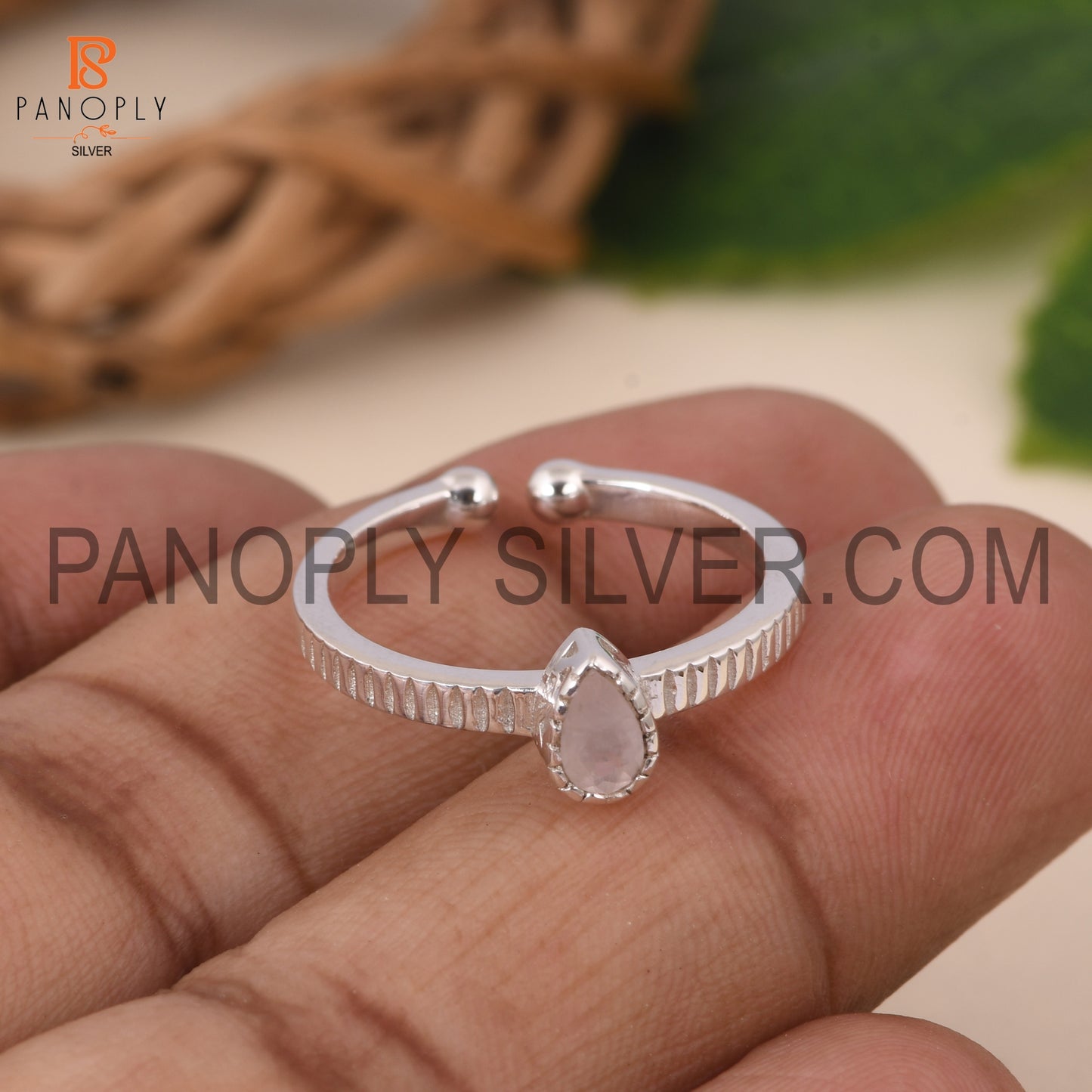 Rose Quartz 925 Quality Openable Pink Stone Silver Rings