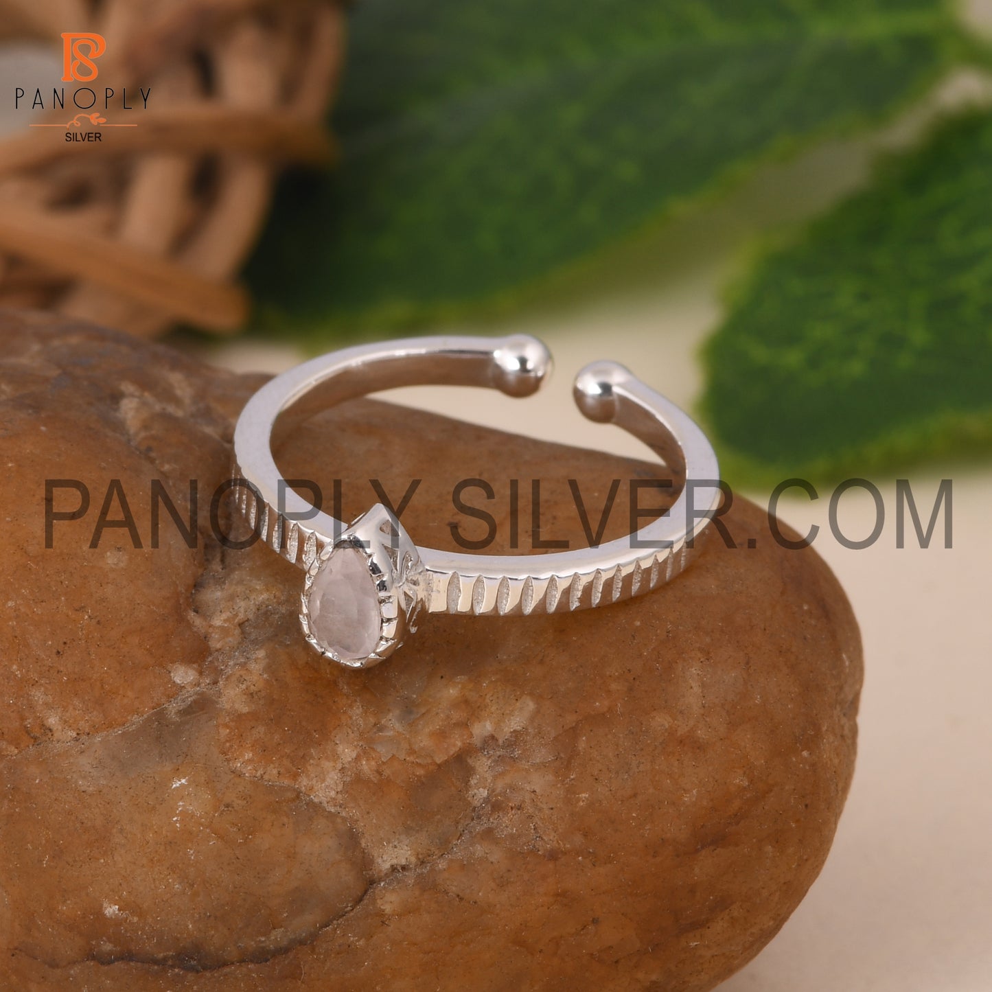 Rose Quartz 925 Quality Openable Pink Stone Silver Rings