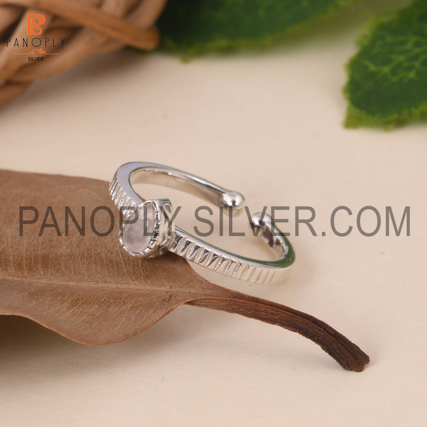 Rose Quartz 925 Quality Openable Pink Stone Silver Rings