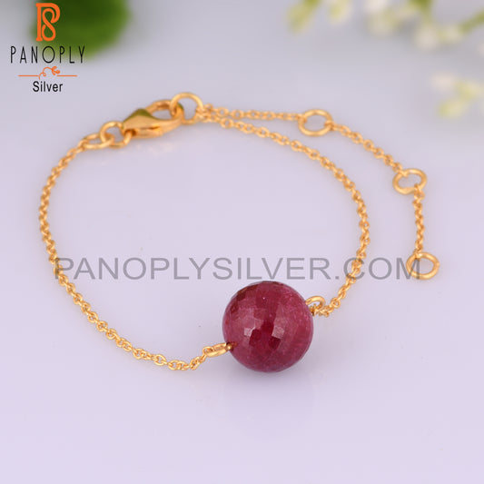 14k Gold Plated 925 Silver Red Onyx Gemstone Bracelet