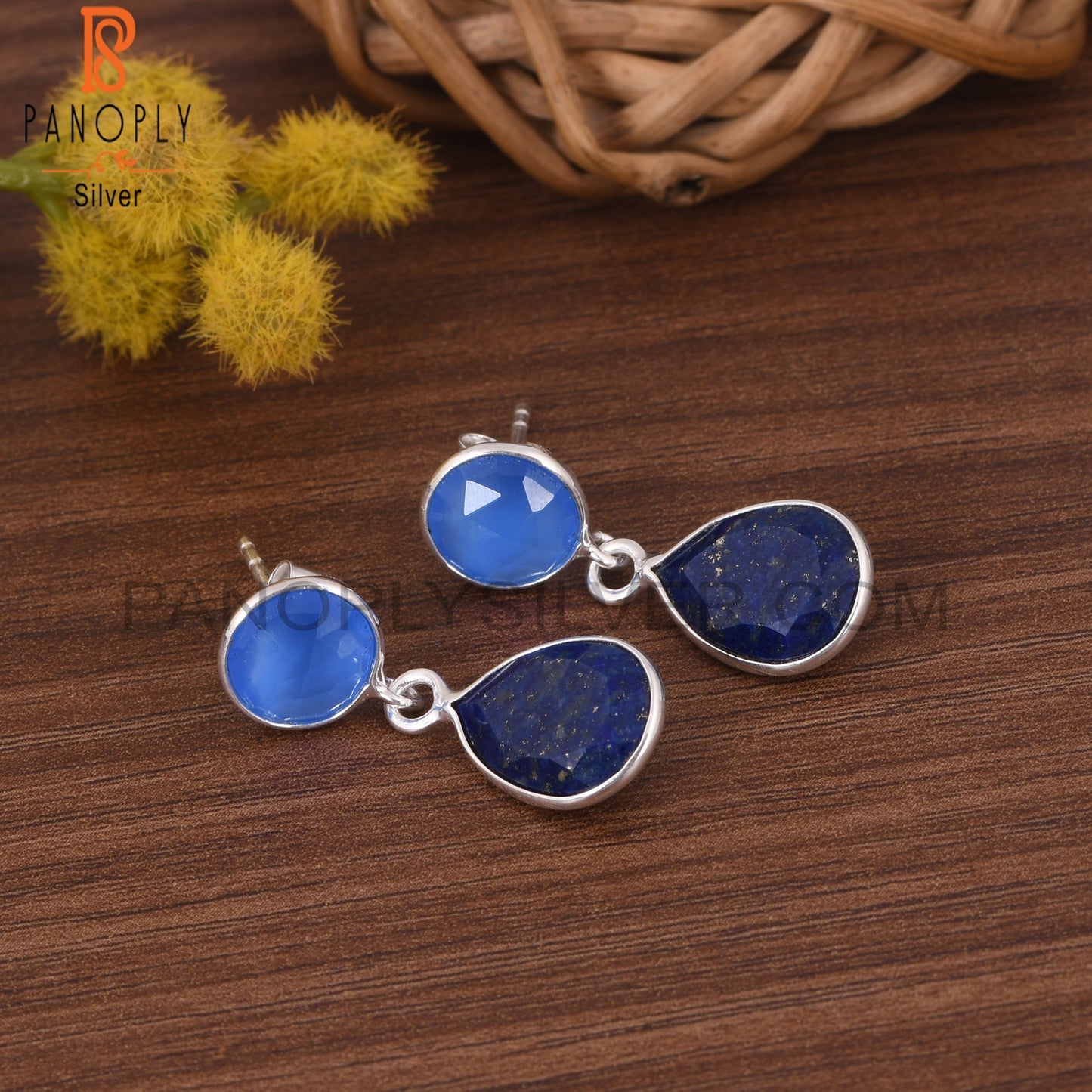 Lapis Lazuli, Blue Chalcedony Gem 925 Silver Dangle Earrings