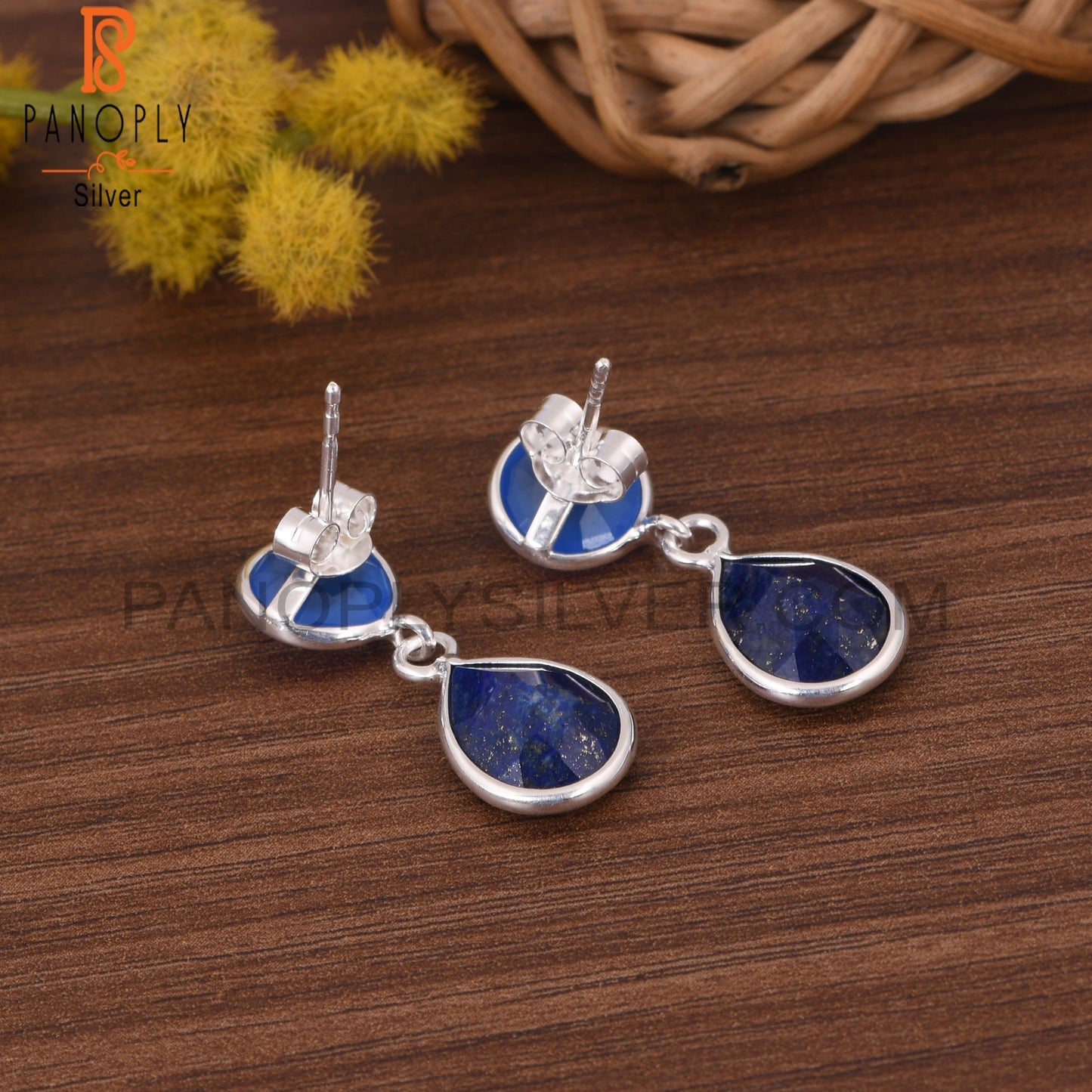 Lapis Lazuli, Blue Chalcedony Gem 925 Silver Dangle Earrings
