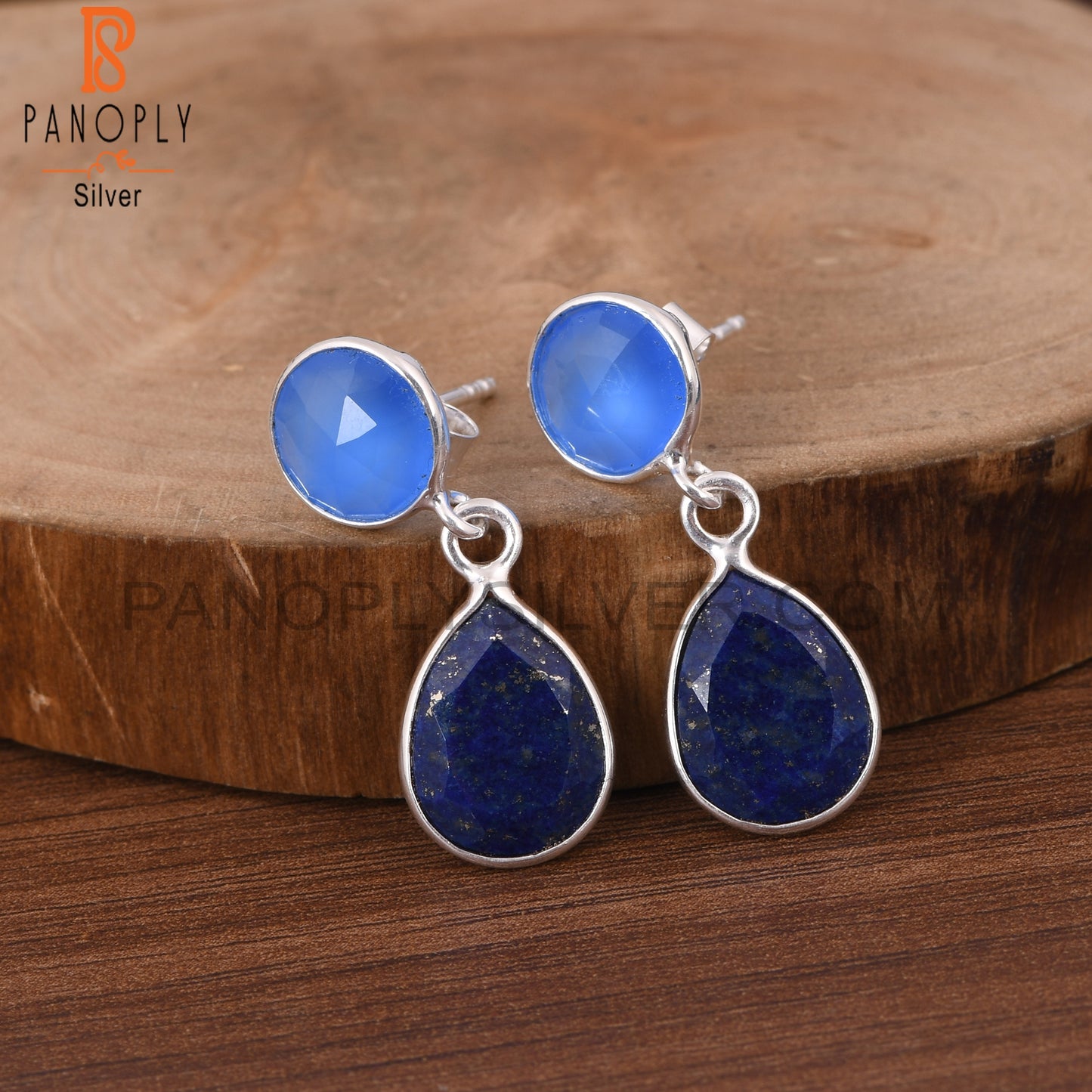 Lapis Lazuli, Blue Chalcedony Gem 925 Silver Dangle Earrings